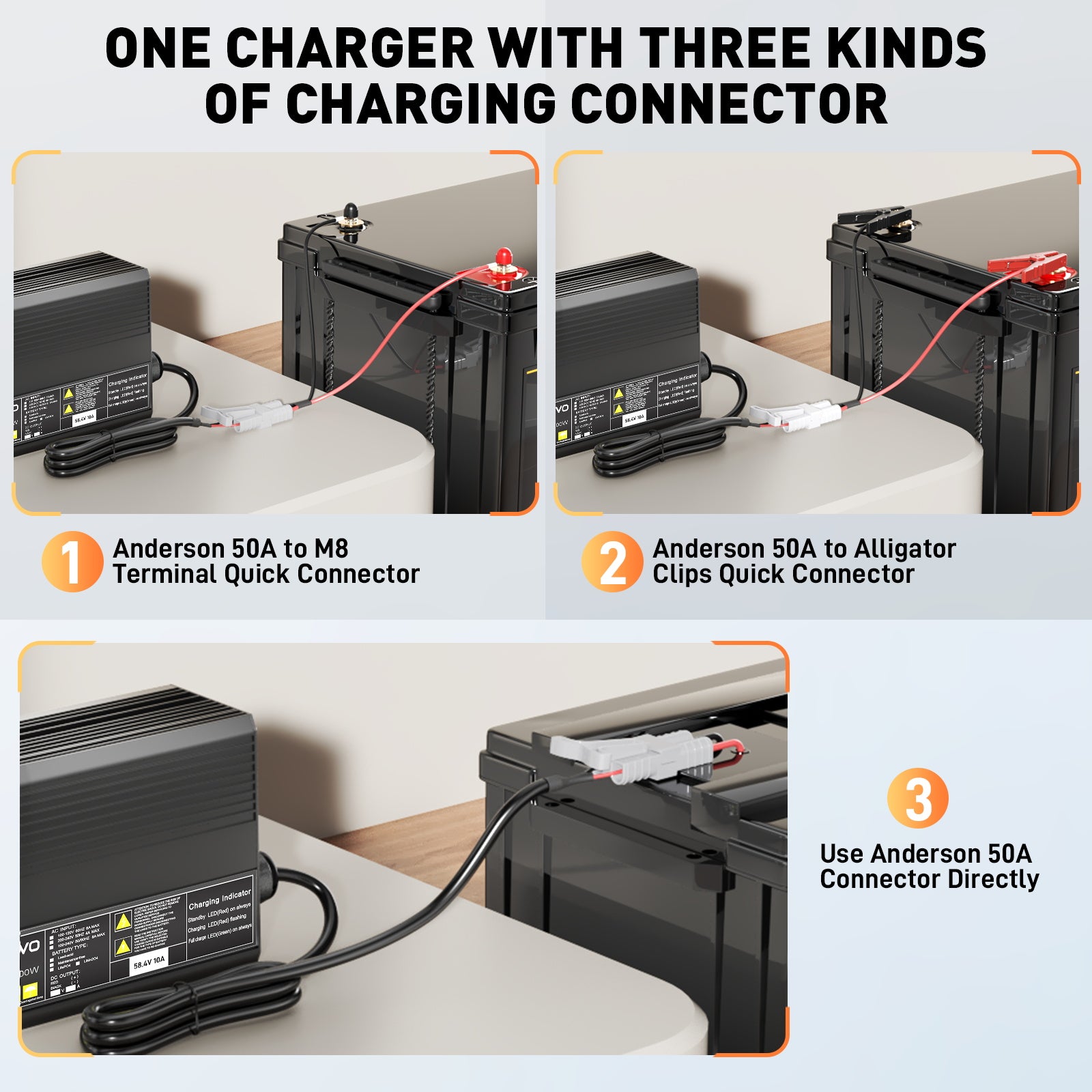  NOEIFEVO 58,4 V 10 A LiFePO4 Caricabatterie per batteria al litio 51,2 V (48 V) 16S per carrelli da golf, camper e motori elettrici da pesca