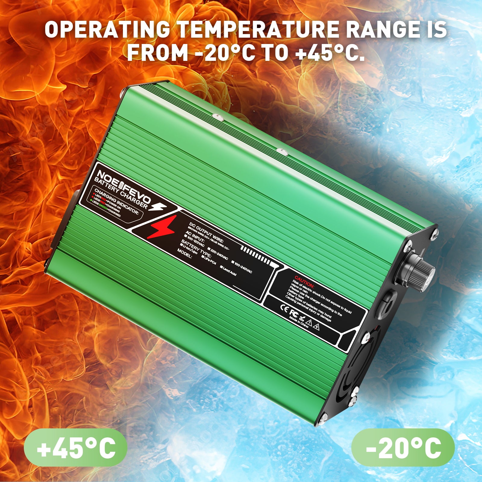 NOEIFEVO 50.4V 2A 2.5A 3A litiumladdare för 12S 44.4V Li-Ion Lipo-batterier, kylfläkt, automatisk avstängning (GRÖN)