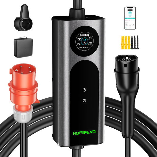 NOEIFEVO Q21W Wlan Chargeur de voiture électrique Wallbox mobile 11kW avec télécommande APP ,5m/10m Câble de charge Type2 CEE16A triphasé 