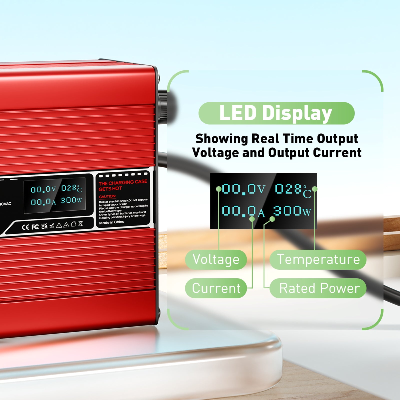 NOEIFEVO 33.6V 5A Chargeur Lithium pour batteries Li-Ion Lipo 8S 29.6V, avec affichage LCD, ventilateur de refroidissement, arrêt automatique（ROUGE）