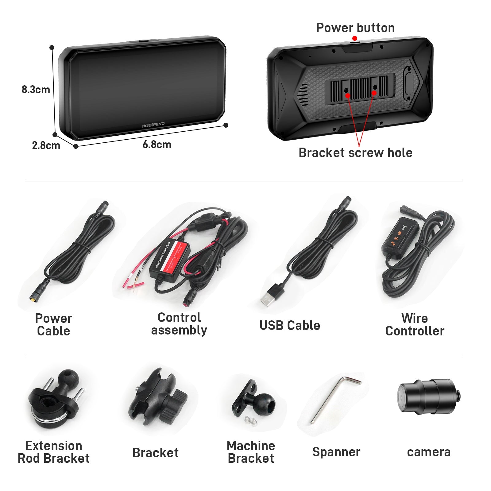 NOEIFEVO MT9B Motorcykel-Carplay-skärm med dödvinkelvarningsfunktion, trådlös CarPlay och Android Auto, bärbar vattentät 6,3-tums pekskärm, förbättrad dubbel Bluetooth, navigation