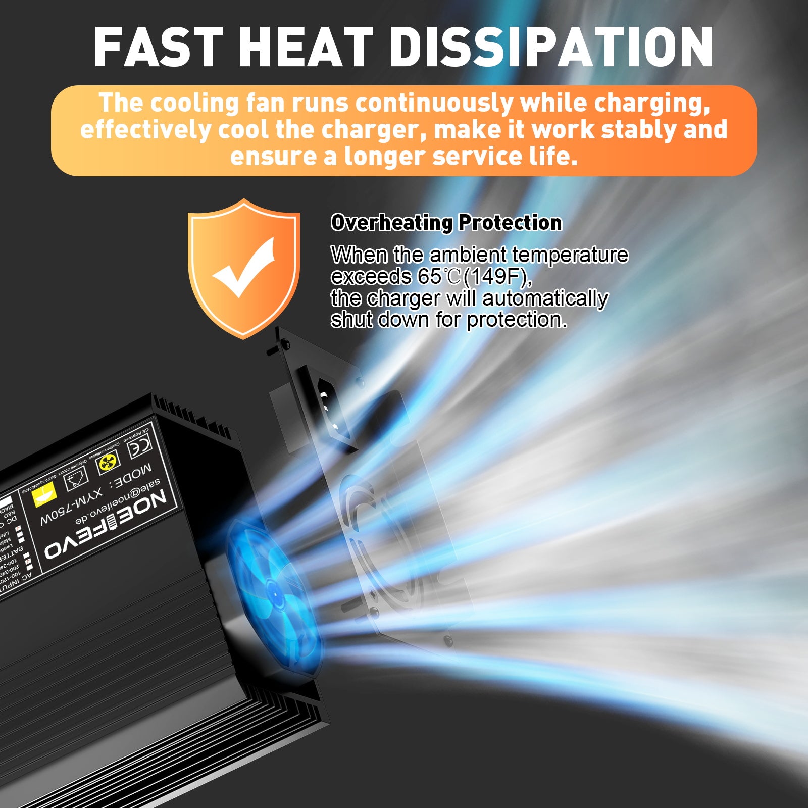 Noeifevo 14,6V 50A rýchla lítiová nabíjačka LiFePO4 batérie pre 12V (12,8V) LiFePO4 batériu, 0V BMS aktivácia, automatické vypnutie s plnou ochranou