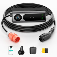 NOEIFEVO Wallbox mobile 11kW avec appli [5m/10m | triphasé | 6–16 A], câble de recharge pour voiture CEE-16A 400V vers Type 2 avec puissance de charge réglable, chargeur EV pour ID.3/4/5/7, IX1, Model 3/Y et autres BEV/PHEV