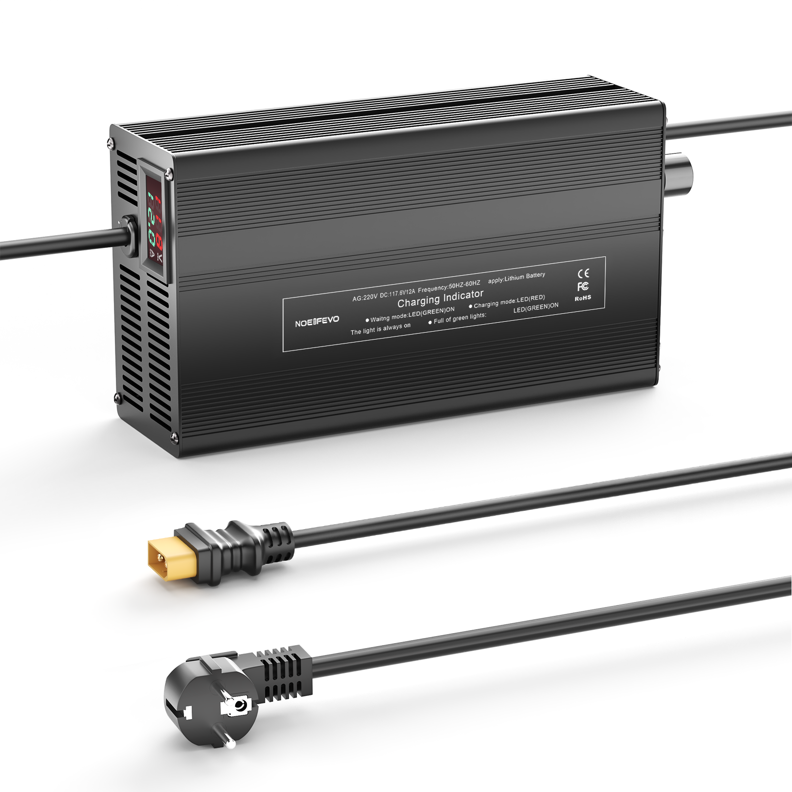 NOEIFEVO 117.6V 1A-12A Lithium-Batterieladegerät für 103.6V（96V） 28S Lithium-Li-Ionen-Lipo-Batterie, LCD-Anzeige, Strom einstellbar