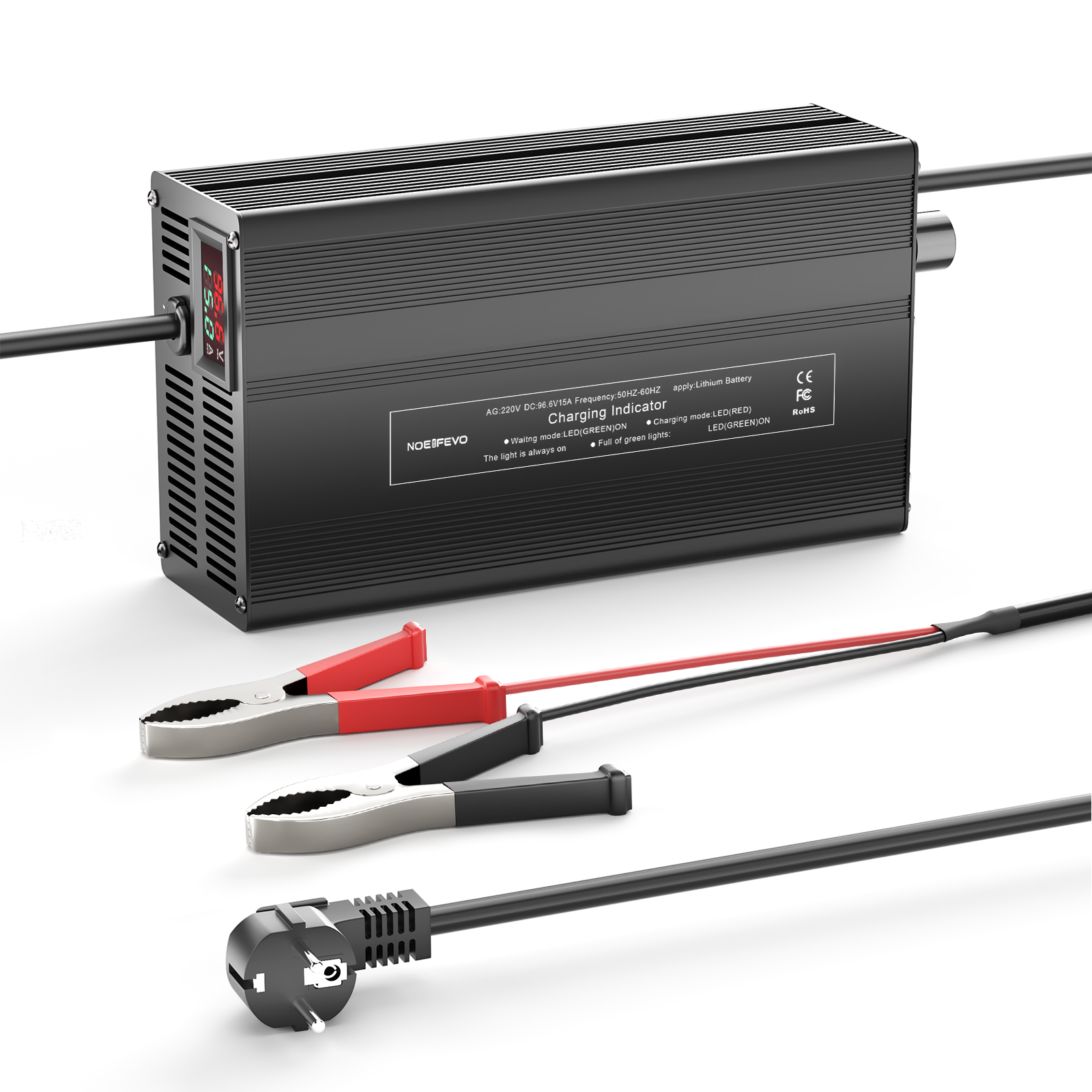 Caricabatterie per batterie al litio NOEIFEVO 96.6V 1A-15A per batteria al litio Li-Ion-LiPo 85.1V (84V) 23S, con display LCD, corrente regolabile