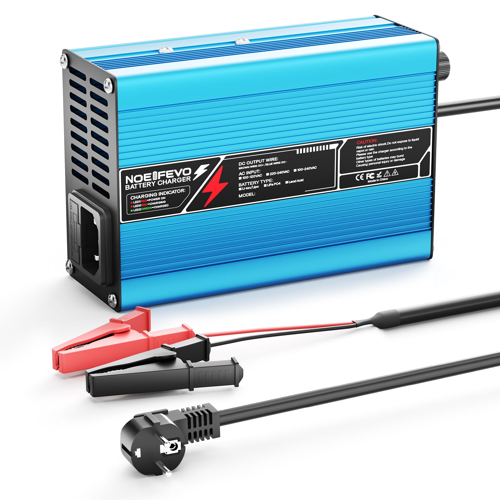 NOEIFEVO 25.2V 2A 3A 4A 5A Caricabatterie al litio per batterie Li-Ion Lipo 6S 22.2V, ventilatore di raffreddamento, spegnimento automatico (BLU)