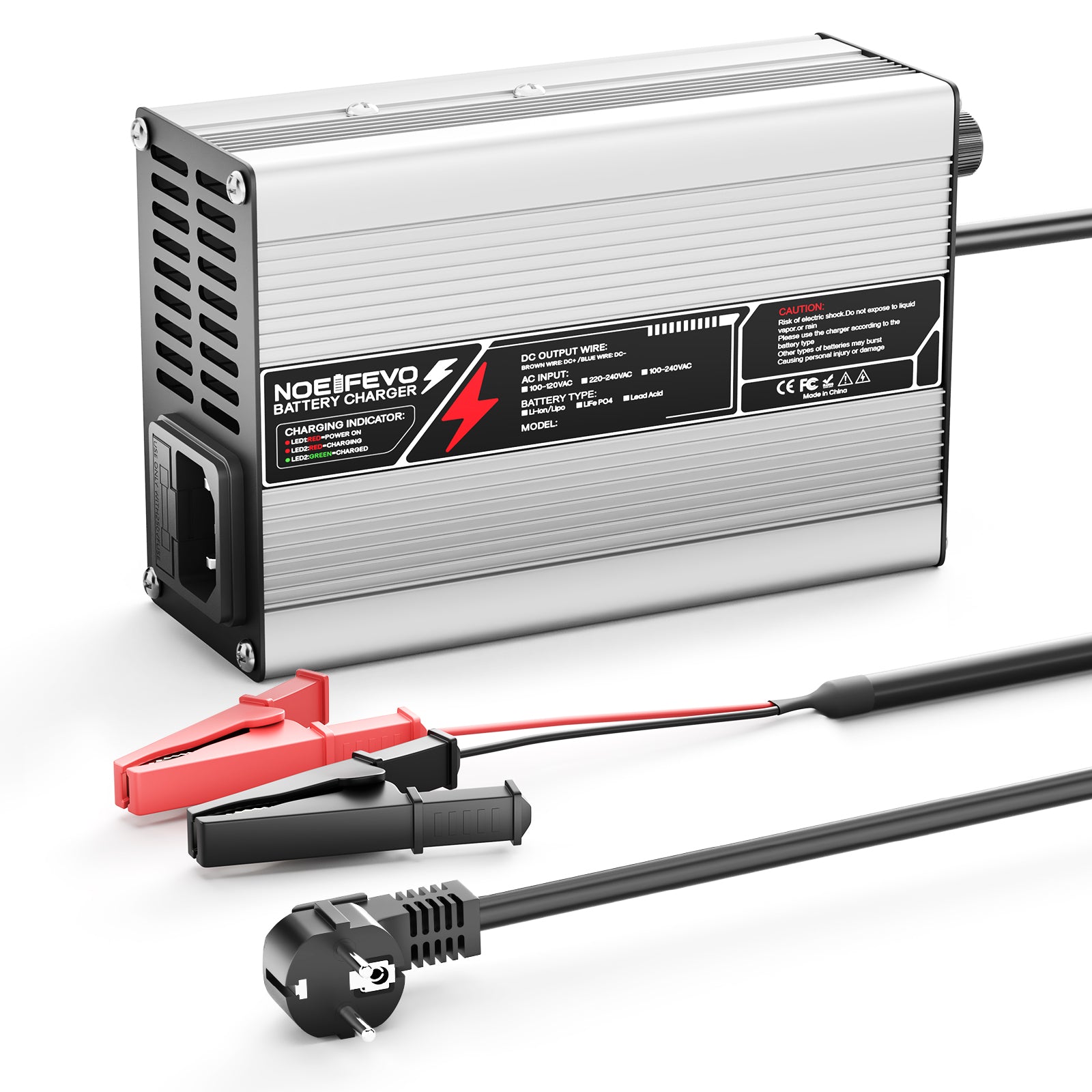 NOEIFEVO 12,6V 10A Chargeur Lithium pour batteries 3S 11,1V Li-Ion Lipo, ventilateur de refroidissement, arrêt automatique.