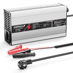 NOEIFEVO 71,4V 6A lithium-batterilader til 62,9 V (60 V) 17S-batteri, automatisk afbrydelse, aluminiumsgehus, med ventilator (sølv)