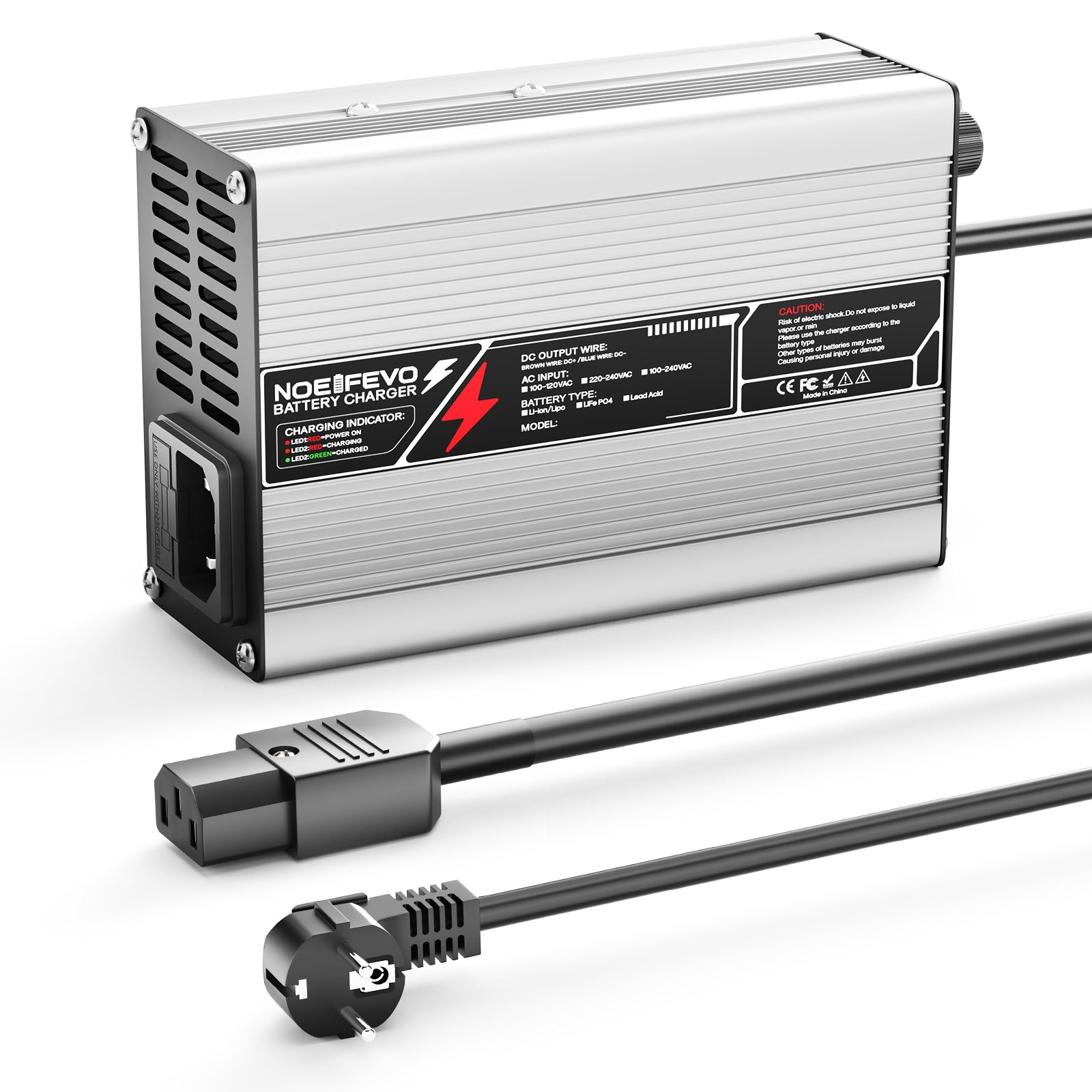 NOEIFEVO 12,6V 10A Caricabatterie al Litio per batterie Li-Ion Lipo 3S 11,1V, ventilatore di raffreddamento, spegnimento automatico.
