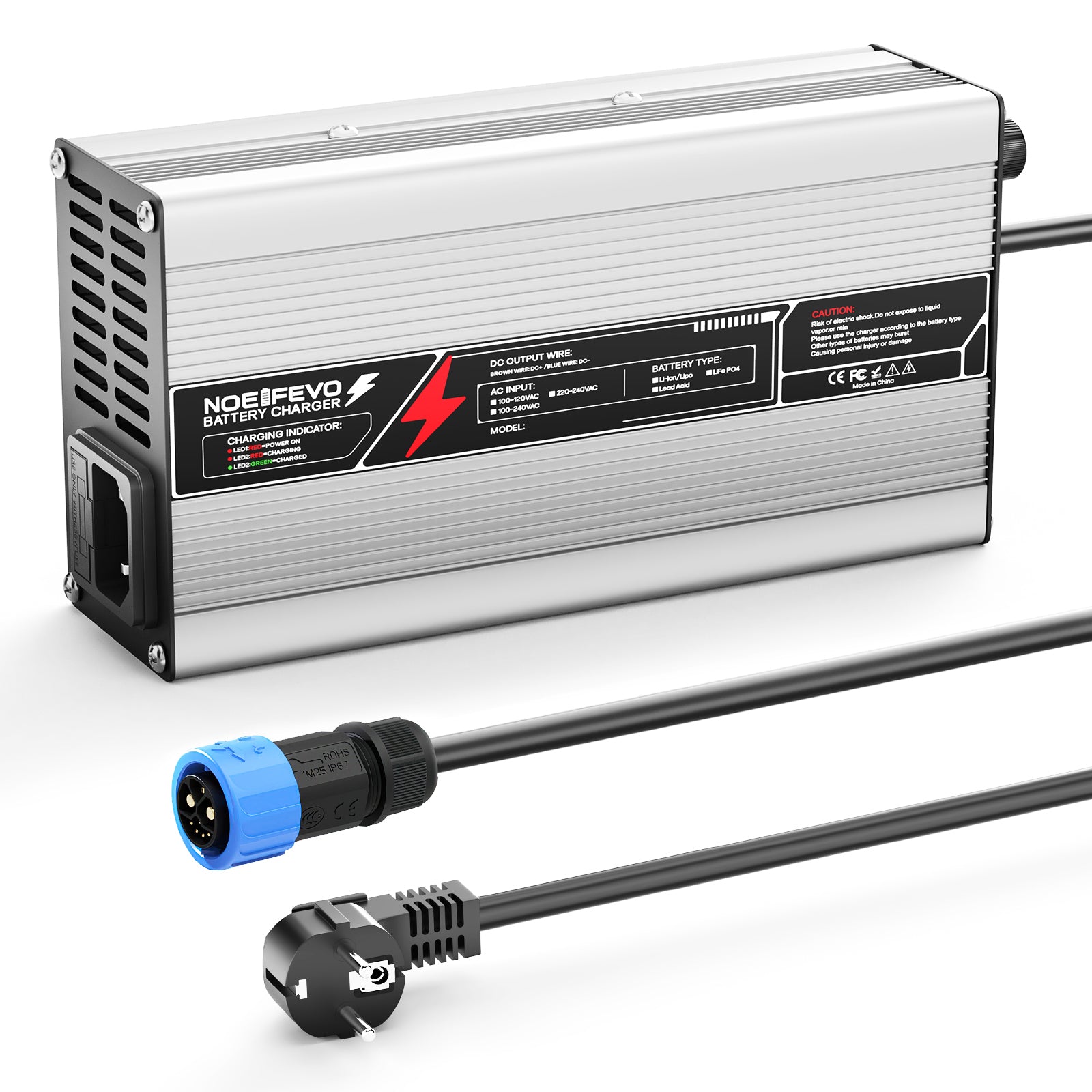 NOEIFEVO 48V 8A piombo al per batterie Caricabatterie,tensione di carica 55,2V-55,8V, spegnimento automatico, alloggiamento in alluminio, con ventola