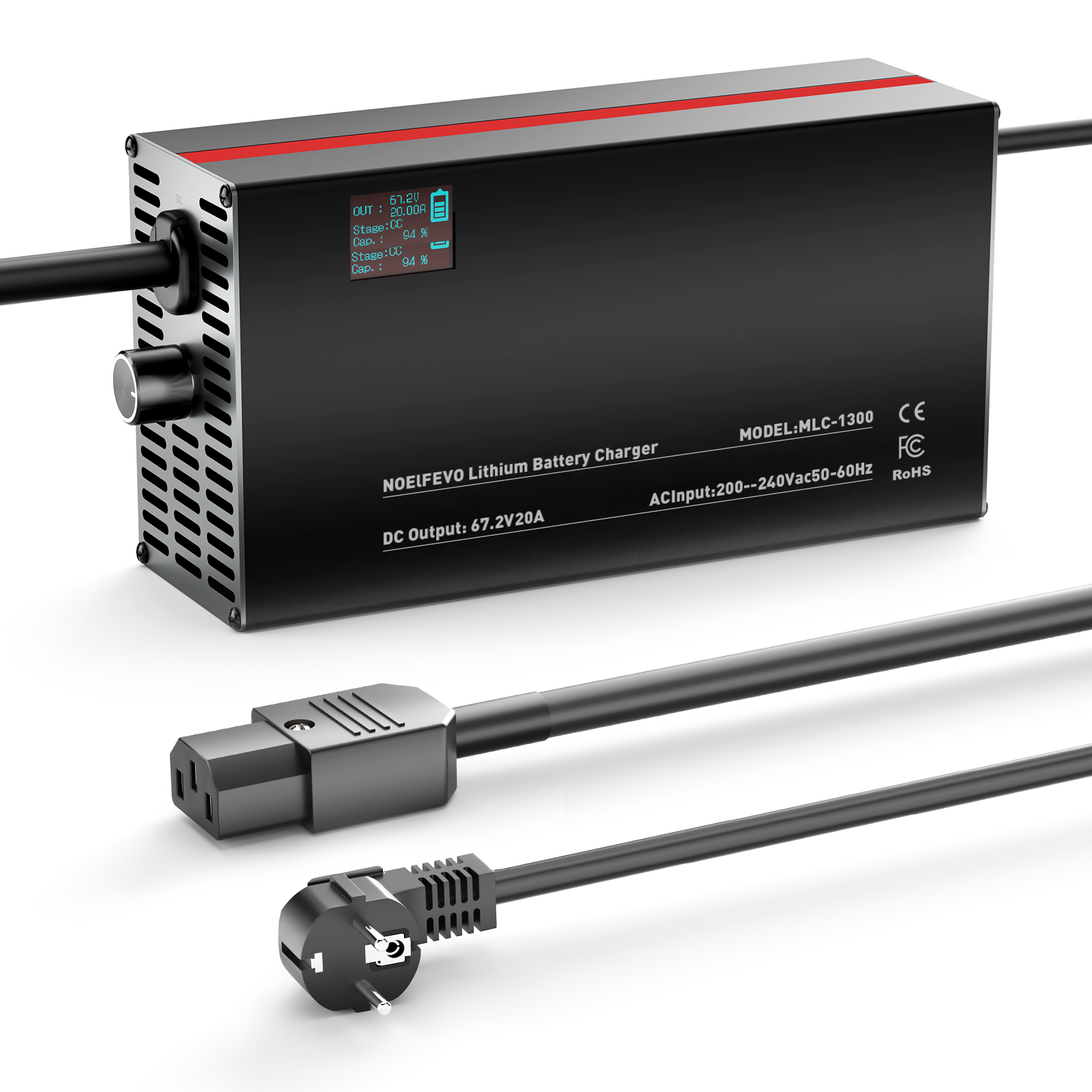 NOEIFEVO 67,2V 2-20A caricabatterie per batterie al litio per 59,2V 60V 16S batterie al litio, Li-Ion, Lipo, con display LCD, corrente regolabile, caricabatterie per e-bike, scooter, moto elettriche