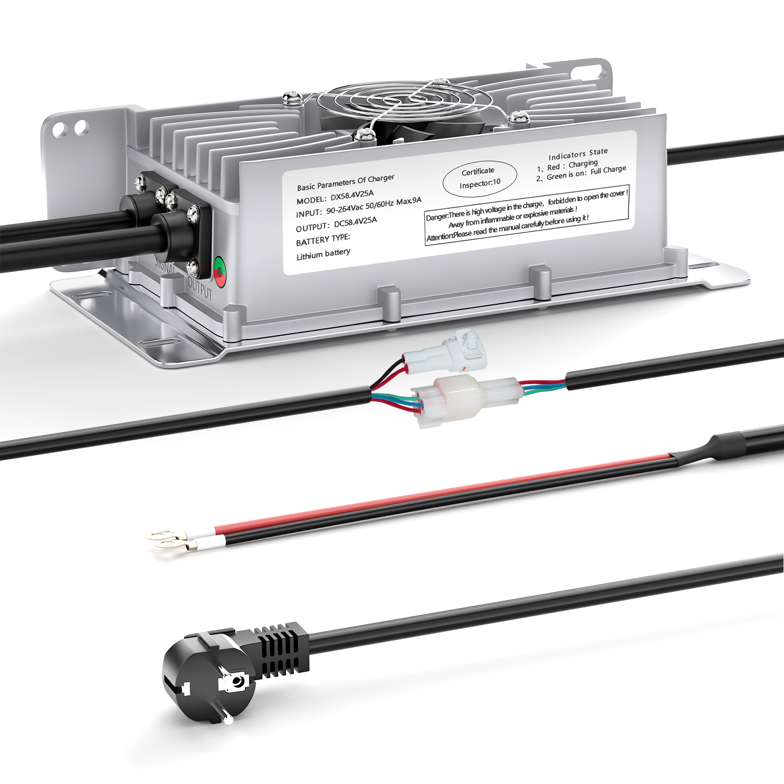 NOEIFEVO Chargeur de batterie Lithium-Lifepo4 48V 25A, avec une tension de charge de 58,4V pour batterie 48V (51,2V) 16S, étanche, activation BMS à 0V, avec câble de verrouillage pour véhicules électriques, vélos électriques et chariots de golf