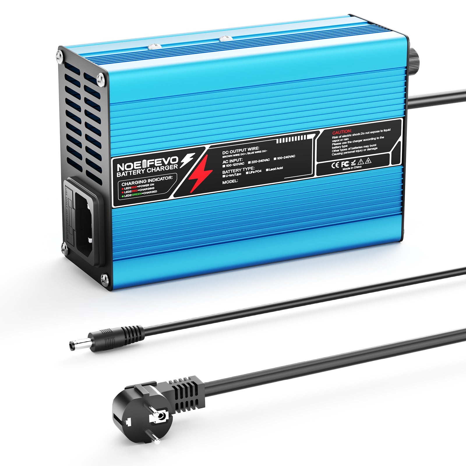 NOEIFEVO 25.2V 5A Lithium-lader til 6S 22.2V Li-Ion Lipo-batterier, kølevindue, automatisk slukning (BLÅ)