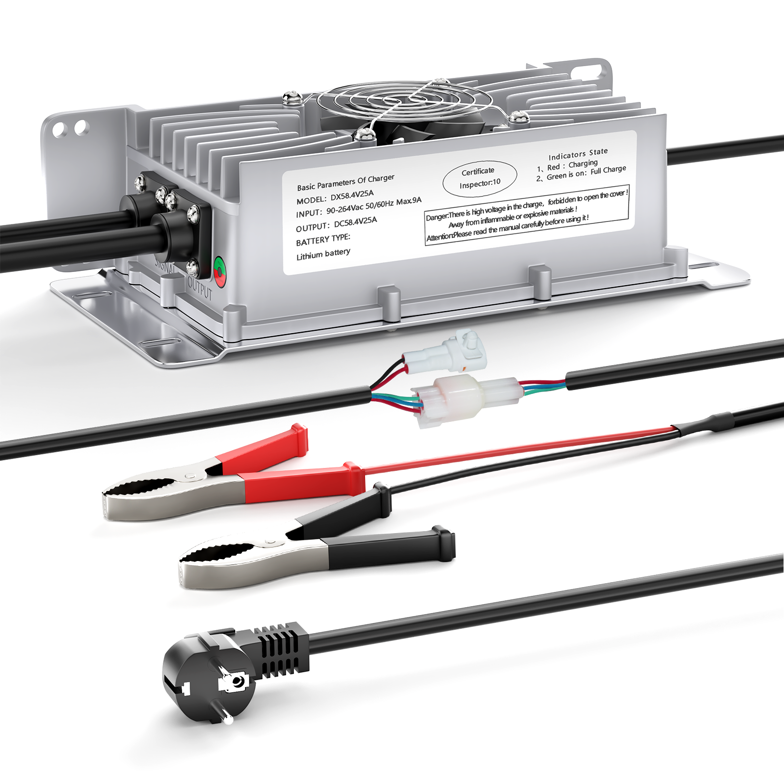 NOEIFEVO Chargeur de batterie Lithium-Lifepo4 48V 25A, avec une tension de charge de 58,4V pour batterie 48V (51,2V) 16S, étanche, activation BMS à 0V, avec câble de verrouillage pour véhicules électriques, vélos électriques et chariots de golf