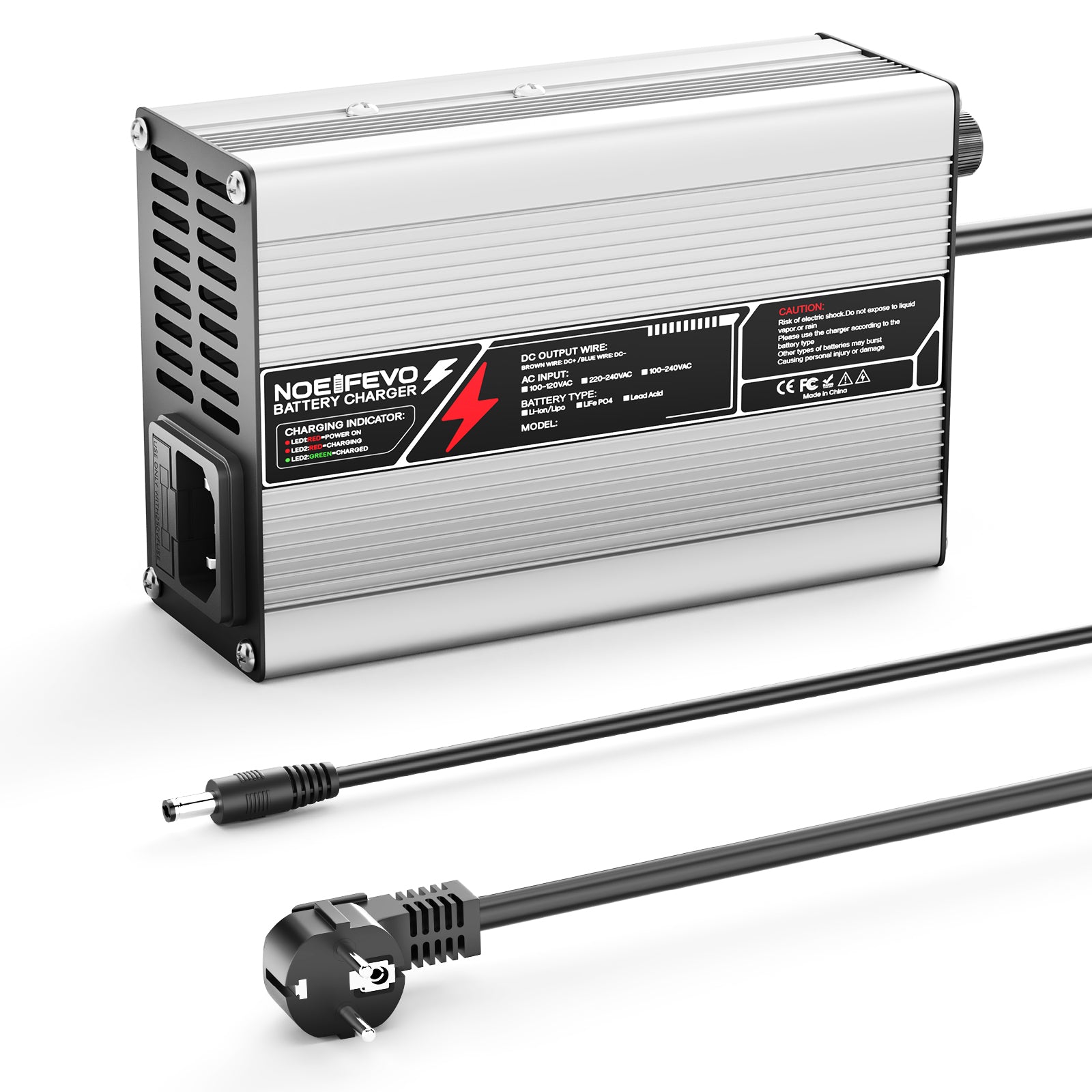 NOEIFEVO 27.6V-29.4V 2A 4A 5A Chargeur de batterie au plomb-acide pour batterie au plomb-acide 24V, ventilateur de refroidissement, arrêt automatique