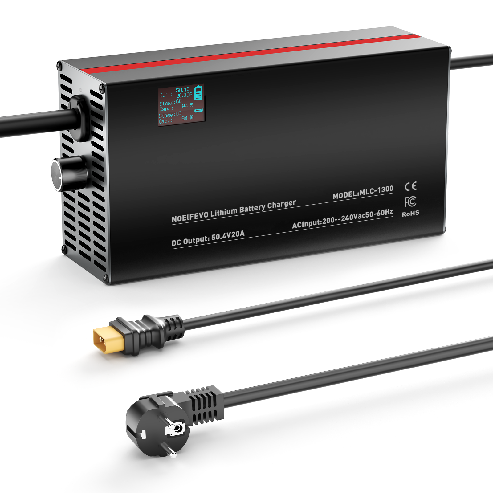 NOEIFEVO 50,4V 20A nabíjačka na lítiumové batérie pre 44,4V 12S lítiumové Li-Ion-LiPo batérie, LCD displej, nastaviteľný prúd, nabíjačka pre E-biky, skútre, elektrické motocykle