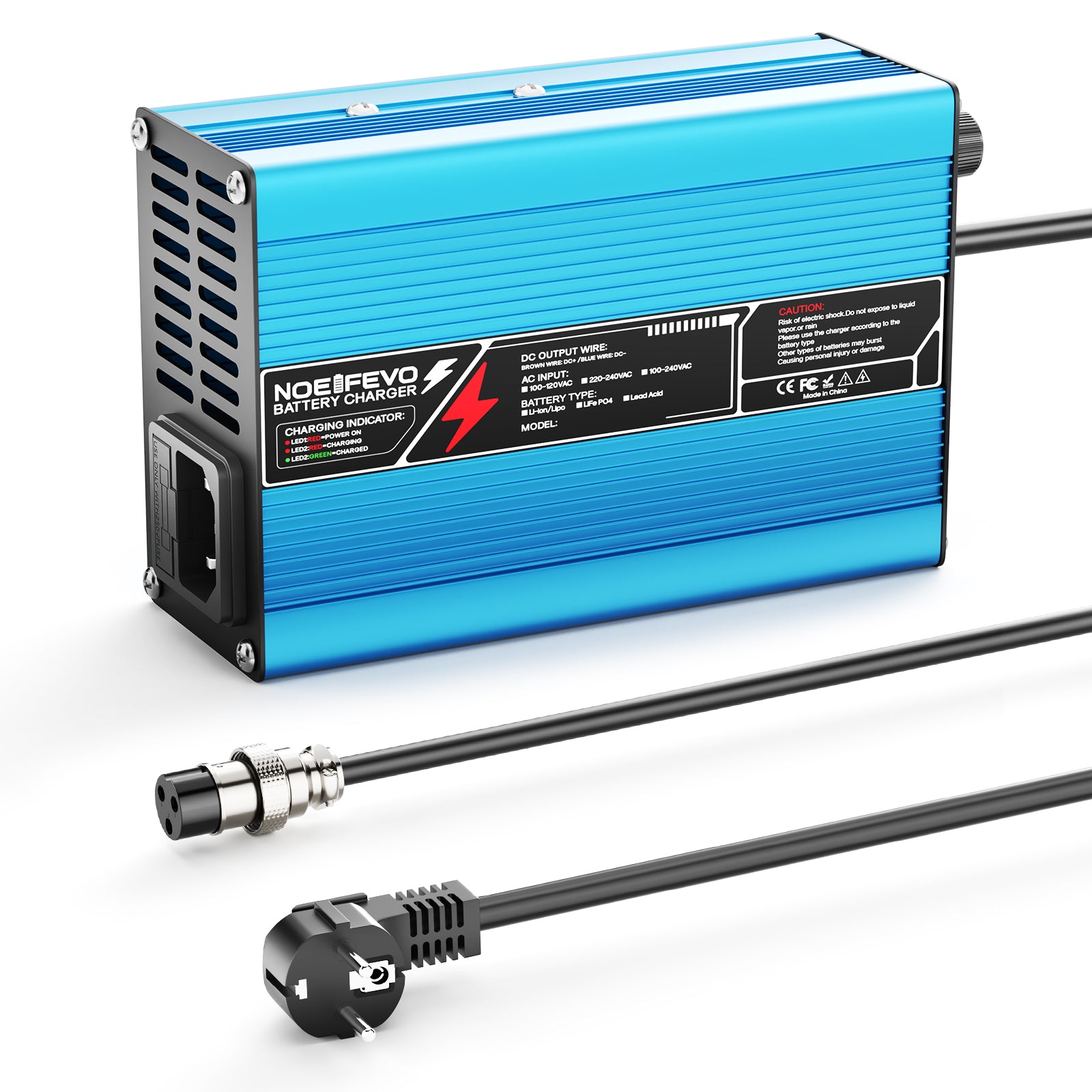 NOEIFEVO 16.8V 10A litiumladdare för 4S 14.8V Li-Ion Lipo-batterier, kylfläkt, automatisk avstängning (BLÅ)