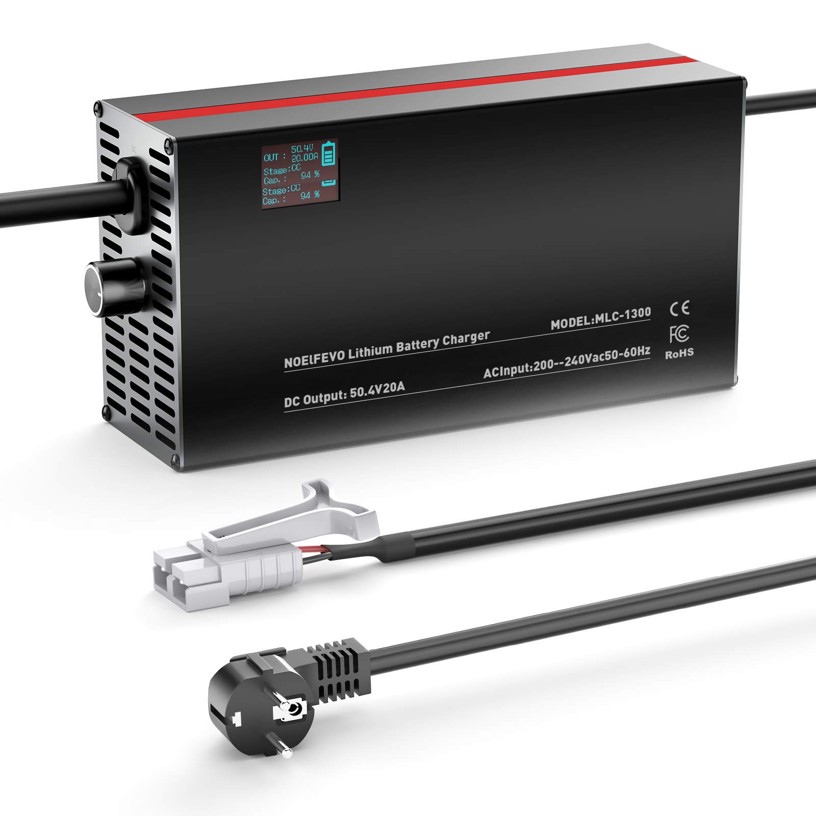 NOEIFEVO 50,4V 20A nabíjačka na lítiumové batérie pre 44,4V 12S lítiumové Li-Ion-LiPo batérie, LCD displej, nastaviteľný prúd, nabíjačka pre E-biky, skútre, elektrické motocykle
