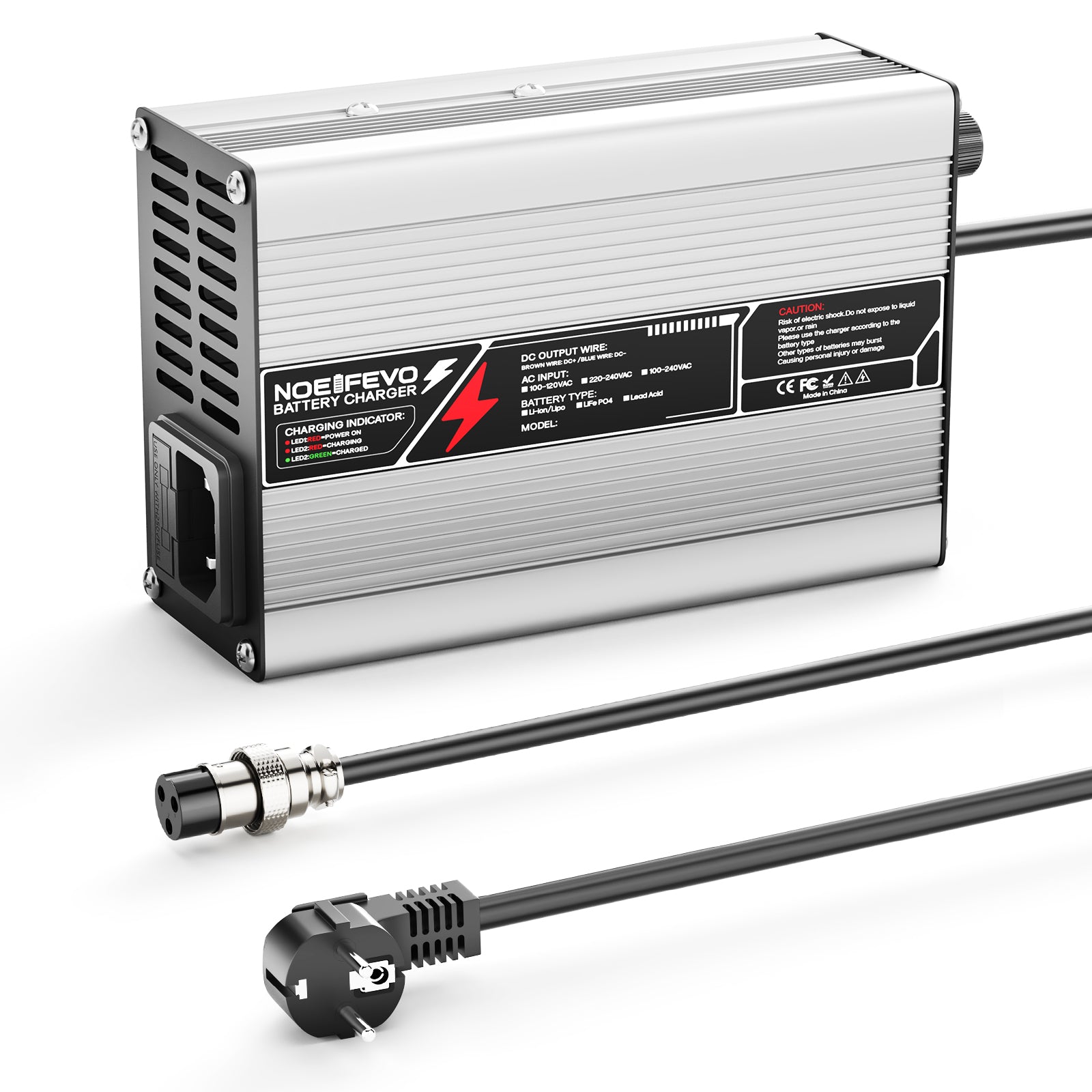 NOEIFEVO 27.6V-29.4V 2A 4A 5A Chargeur de batterie au plomb-acide pour batterie au plomb-acide 24V, ventilateur de refroidissement, arrêt automatique