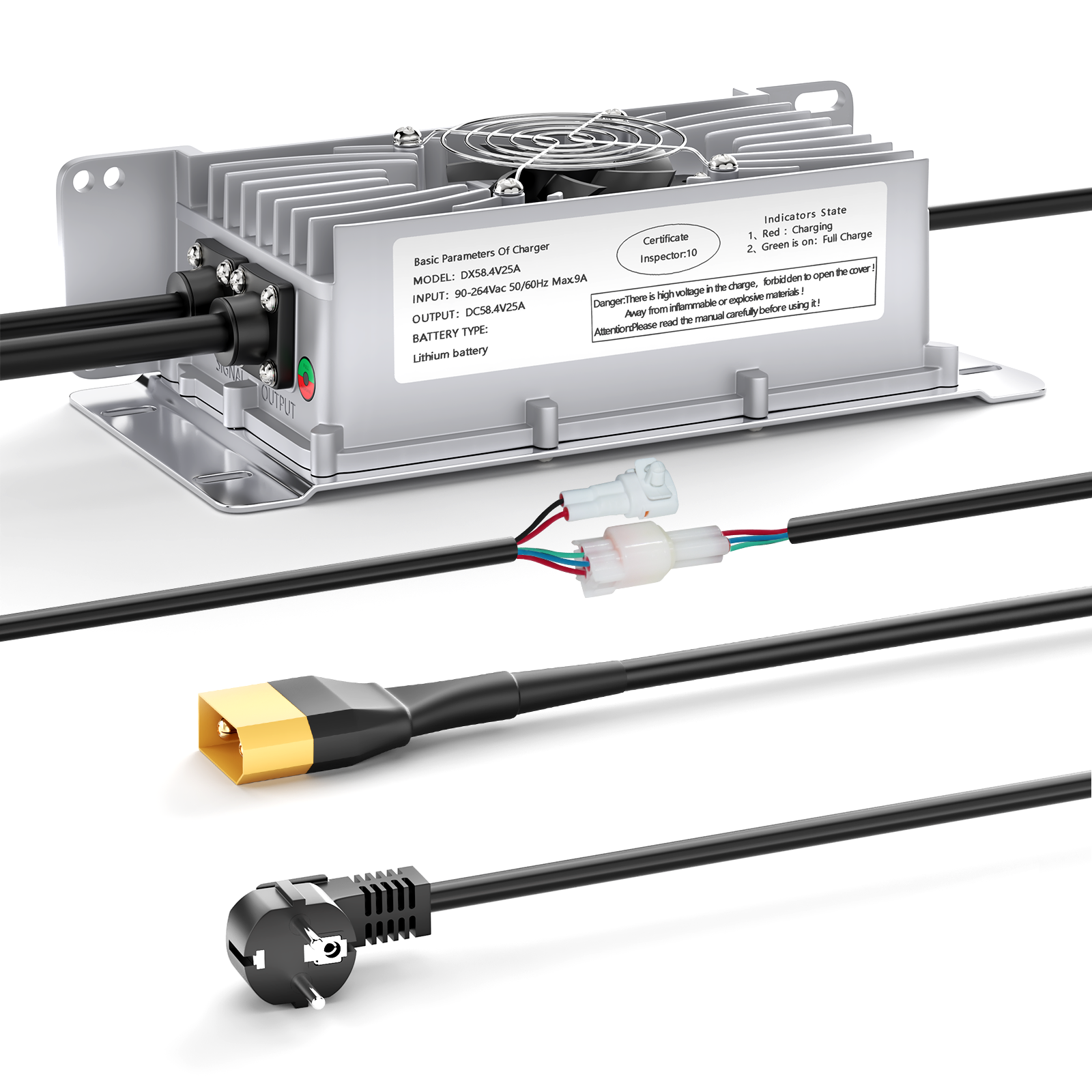 NOEIFEVO Chargeur de batterie Lithium-Lifepo4 48V 25A, avec une tension de charge de 58,4V pour batterie 48V (51,2V) 16S, étanche, activation BMS à 0V, avec câble de verrouillage pour véhicules électriques, vélos électriques et chariots de golf