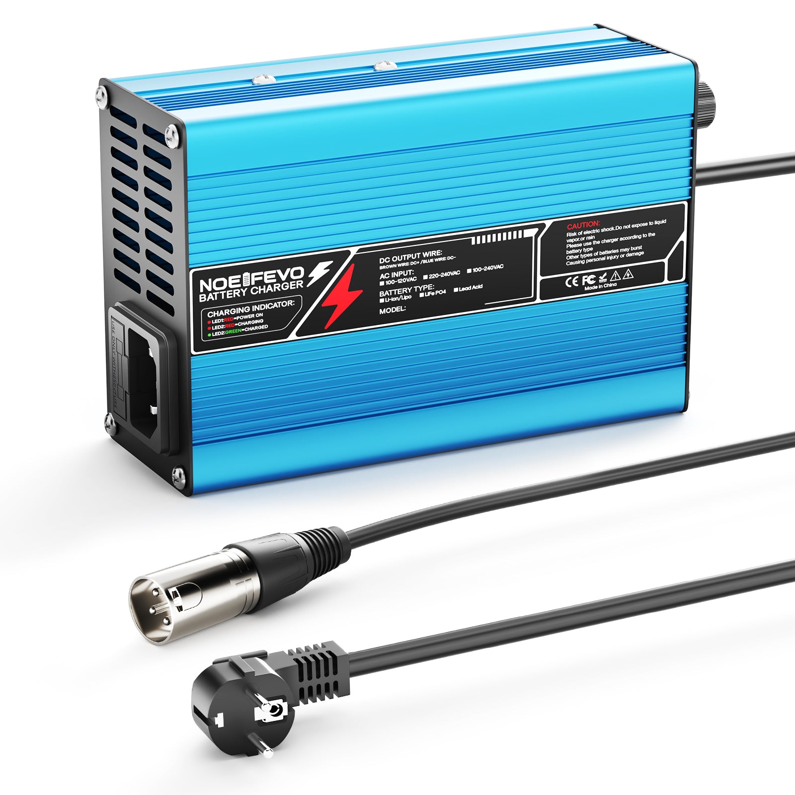 NOEIFEVO 16.8V 10A Lithium-Ladegerät für 4S 14.8V Li-Ion Lipo-Batterien, Kühlventilator, automatischer Abschaltung（BLUE）