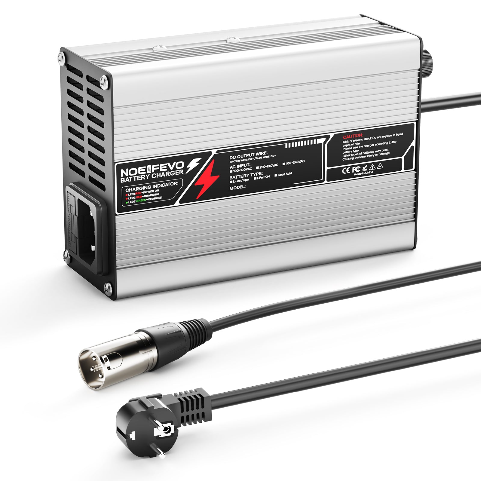 NOEIFEVO 27.6V-29.4V 2A 4A 5A Chargeur de batterie au plomb-acide pour batterie au plomb-acide 24V, ventilateur de refroidissement, arrêt automatique