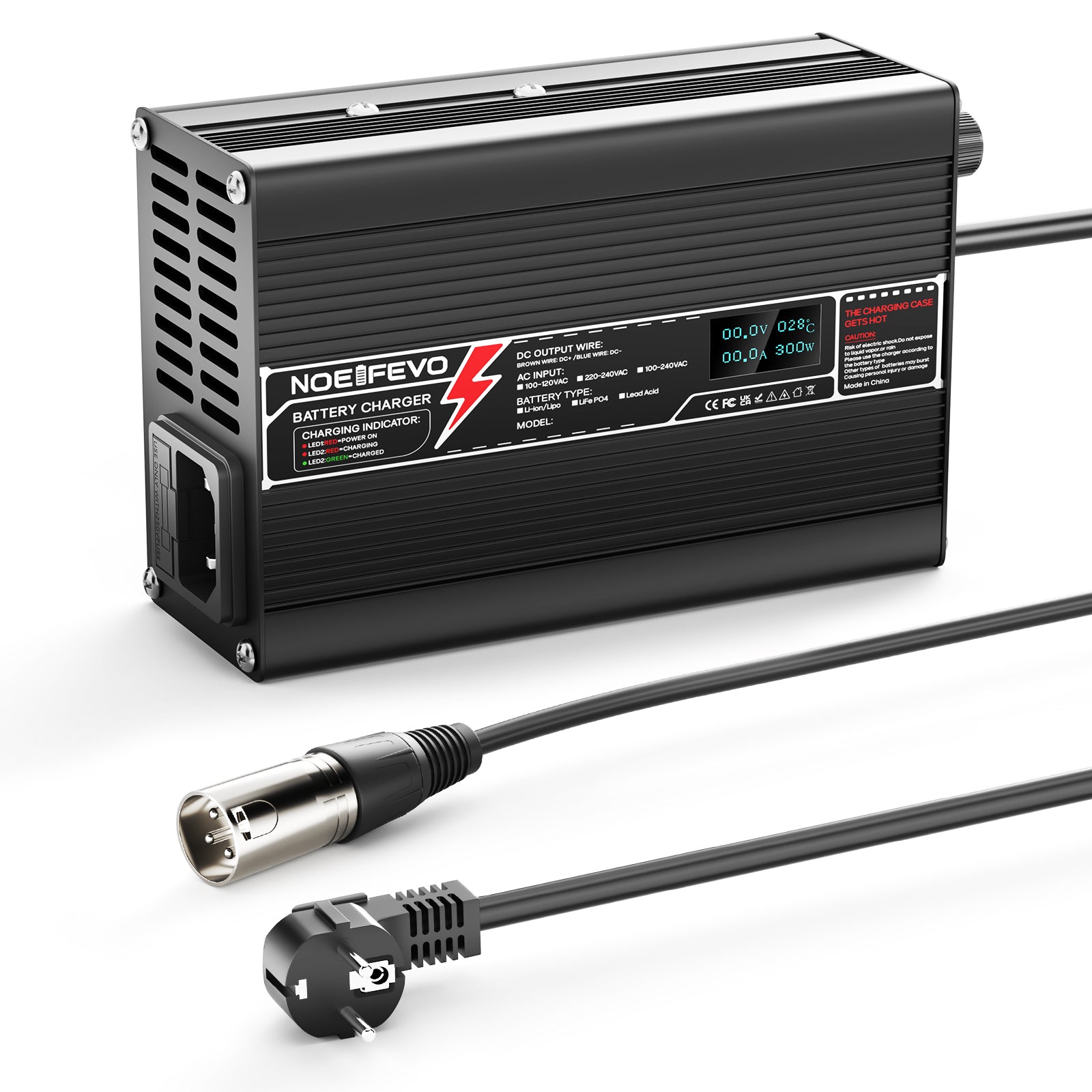 מטען ליתיום NOEIFEVO 21V 3A עבור סוללות 5S 18.5V Li-Ion Lipo, עם תצוגת LCD, מאוורר קירור, כיבוי אוטומטי