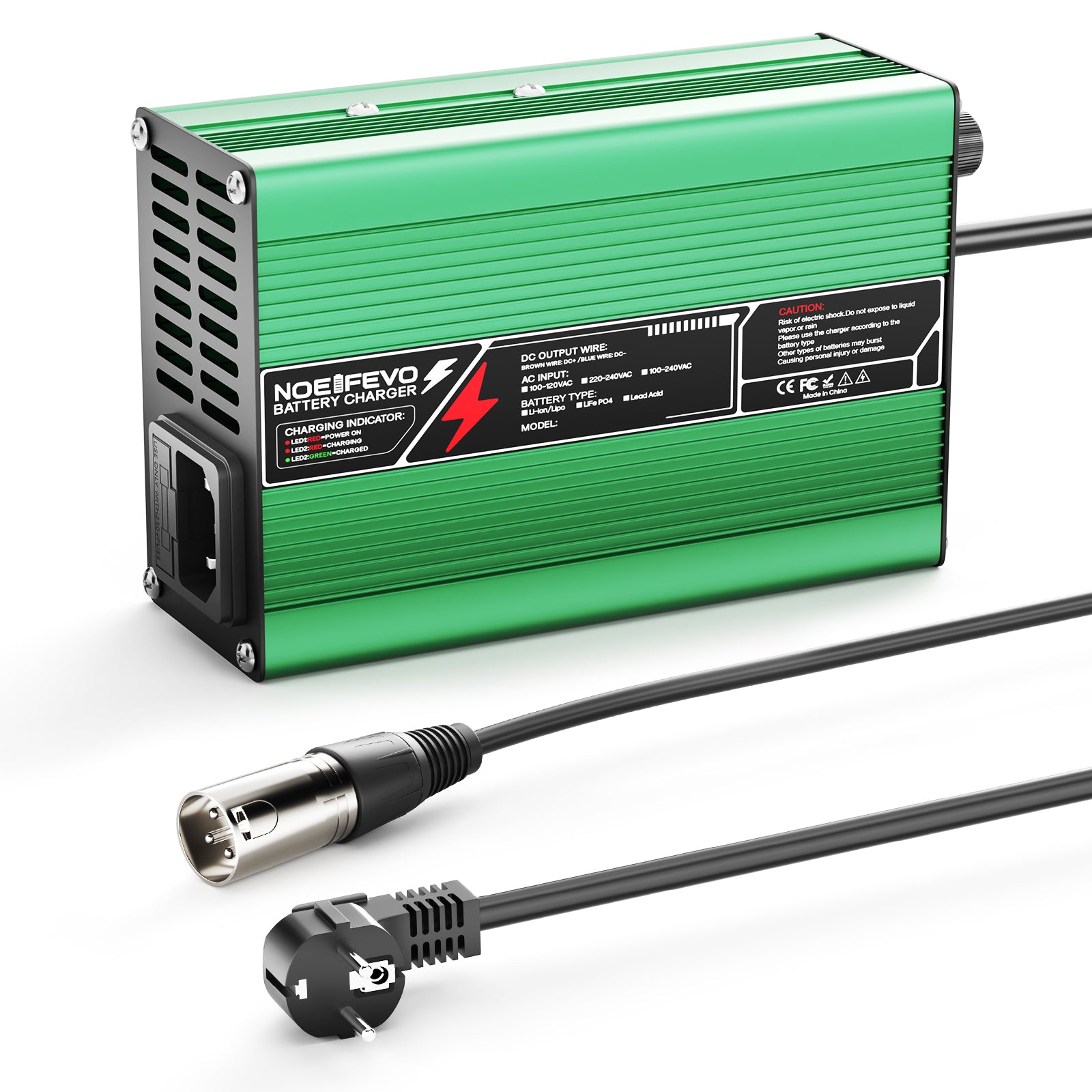 NOEIFEVO Chargeur Lithium 21V 2A 3A 4A 5A pour batteries Li-Ion Lipo 5S 18.5V, avec ventilateur de refroidissement et arrêt automatique (VERT)