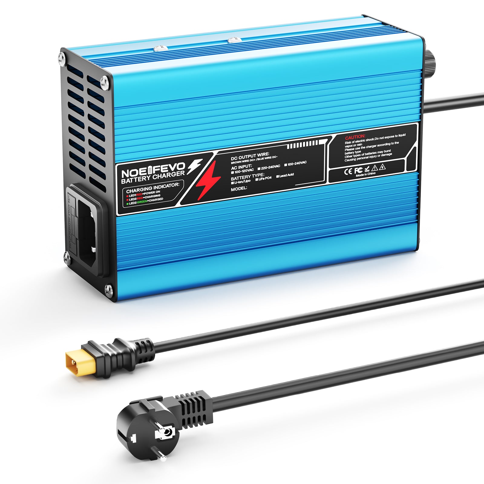 NOEIFEVO 16.8V 10A Lithium-Ladegerät für 4S 14.8V Li-Ion Lipo-Batterien, Kühlventilator, automatischer Abschaltung（BLUE）