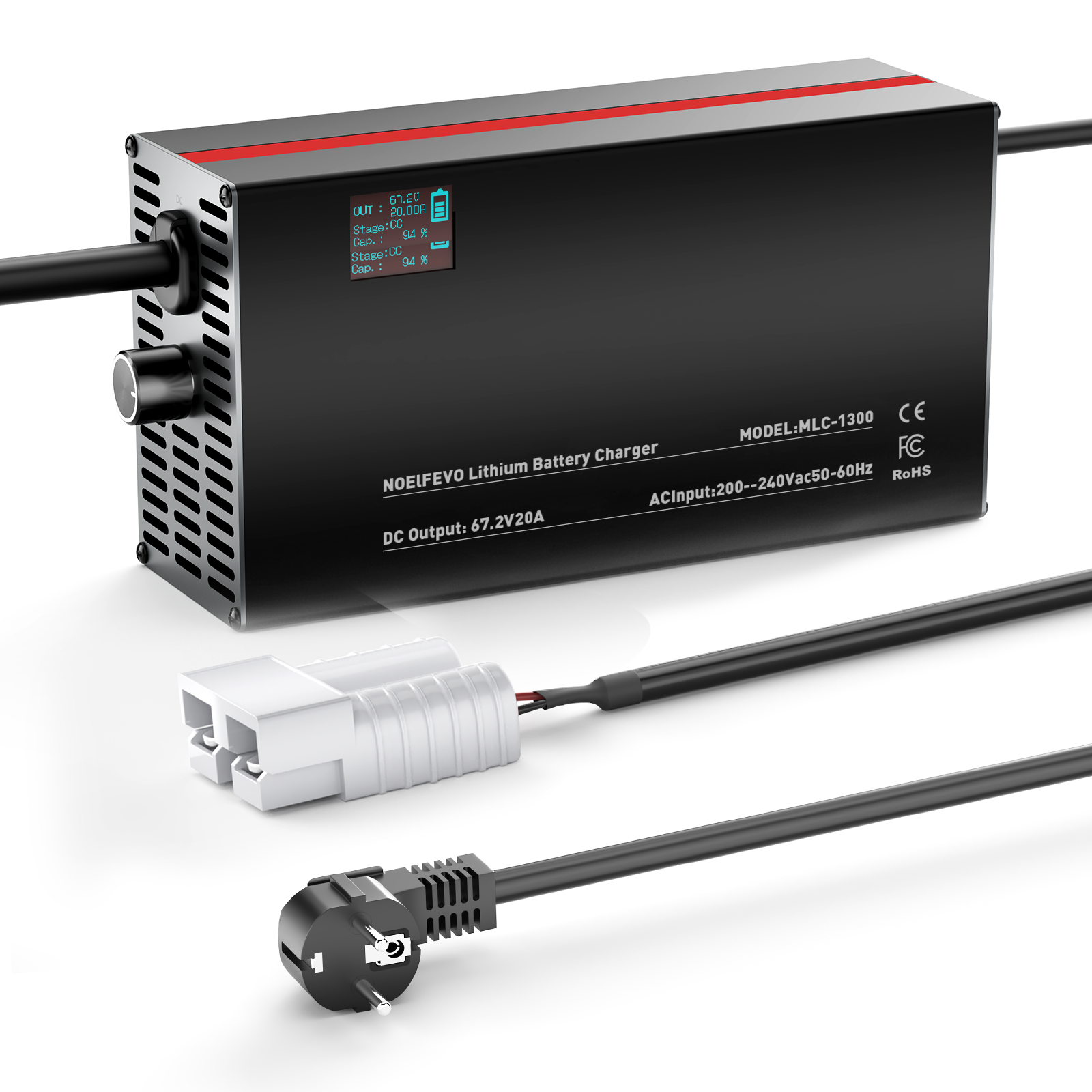 NOEIFEVO 67,2V 2-20A caricabatterie per batterie al litio per 59,2V 60V 16S batterie al litio, Li-Ion, Lipo, con display LCD, corrente regolabile, caricabatterie per e-bike, scooter, moto elettriche