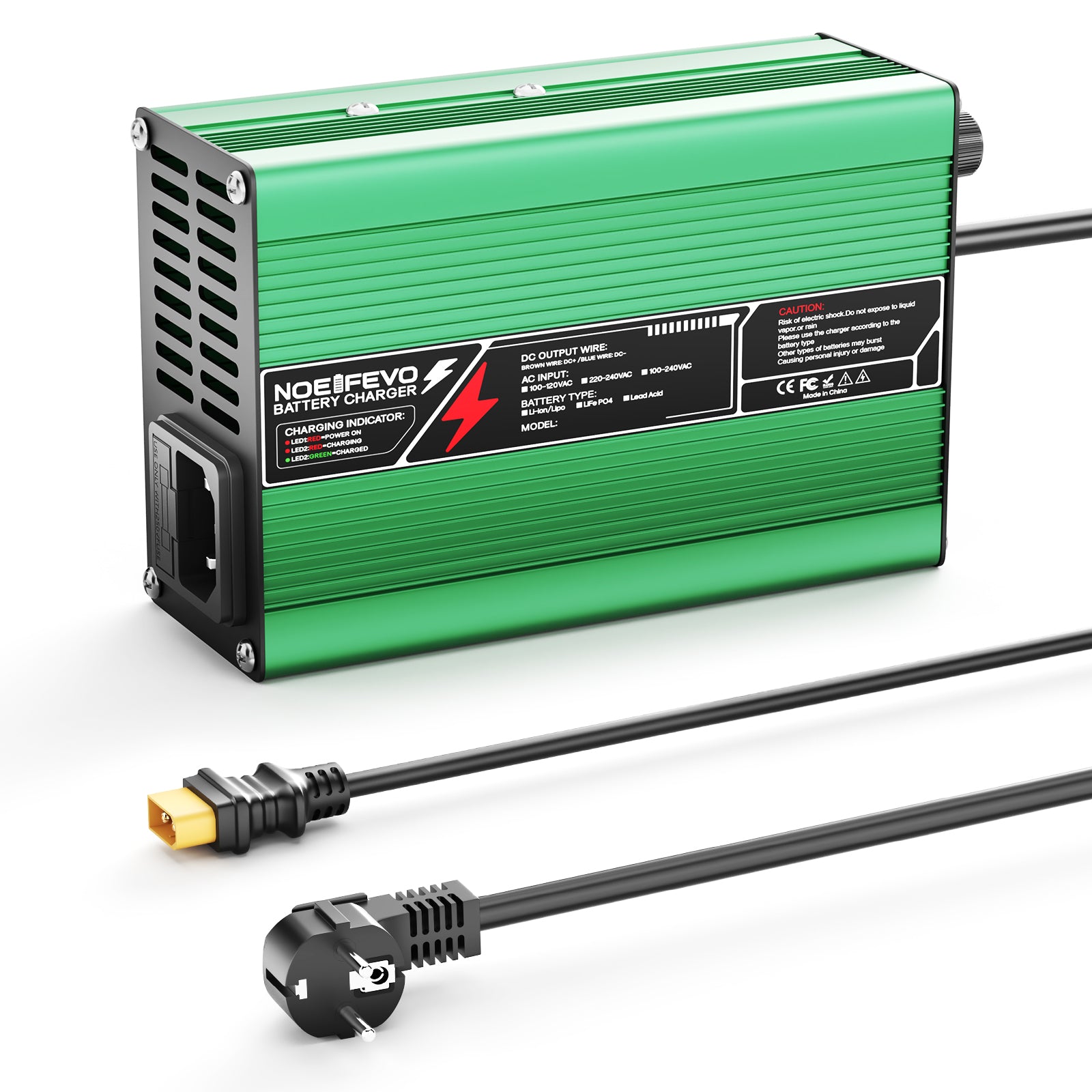 NOEIFEVO 16.8V 10A מטען ליתיום עבור סוללות 4S 14.8V Li-Ion Lipo, מאוורר קירור, כיבוי אוטומטי (ירוק)