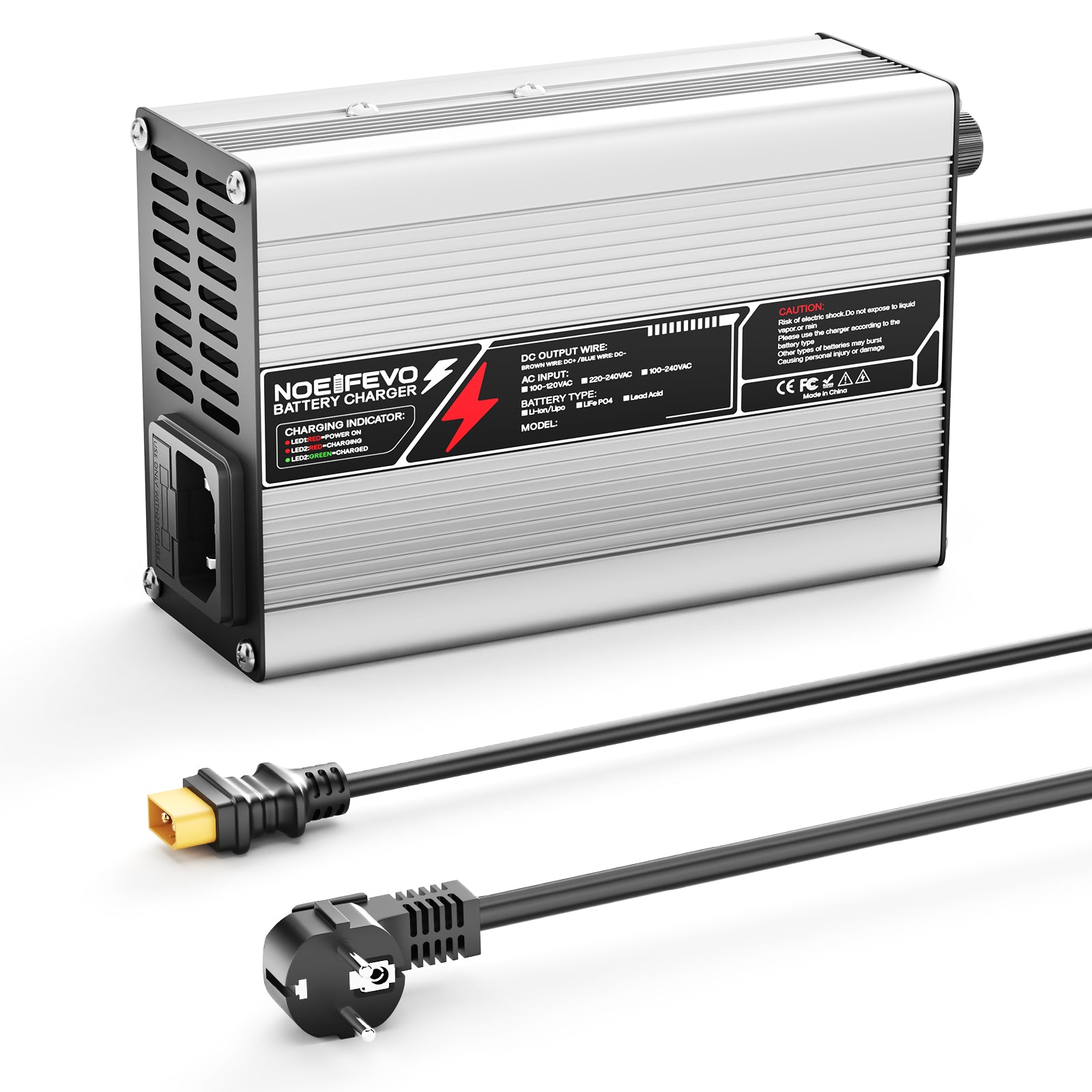 NOEIFEVO 50.4V 2A 2.5A 3A  Carregador de Bateria de Lítio para Baterias Li-Ion Lipo 12S 44.4V, Ventilador de Resfriamento, Desligamento Automático