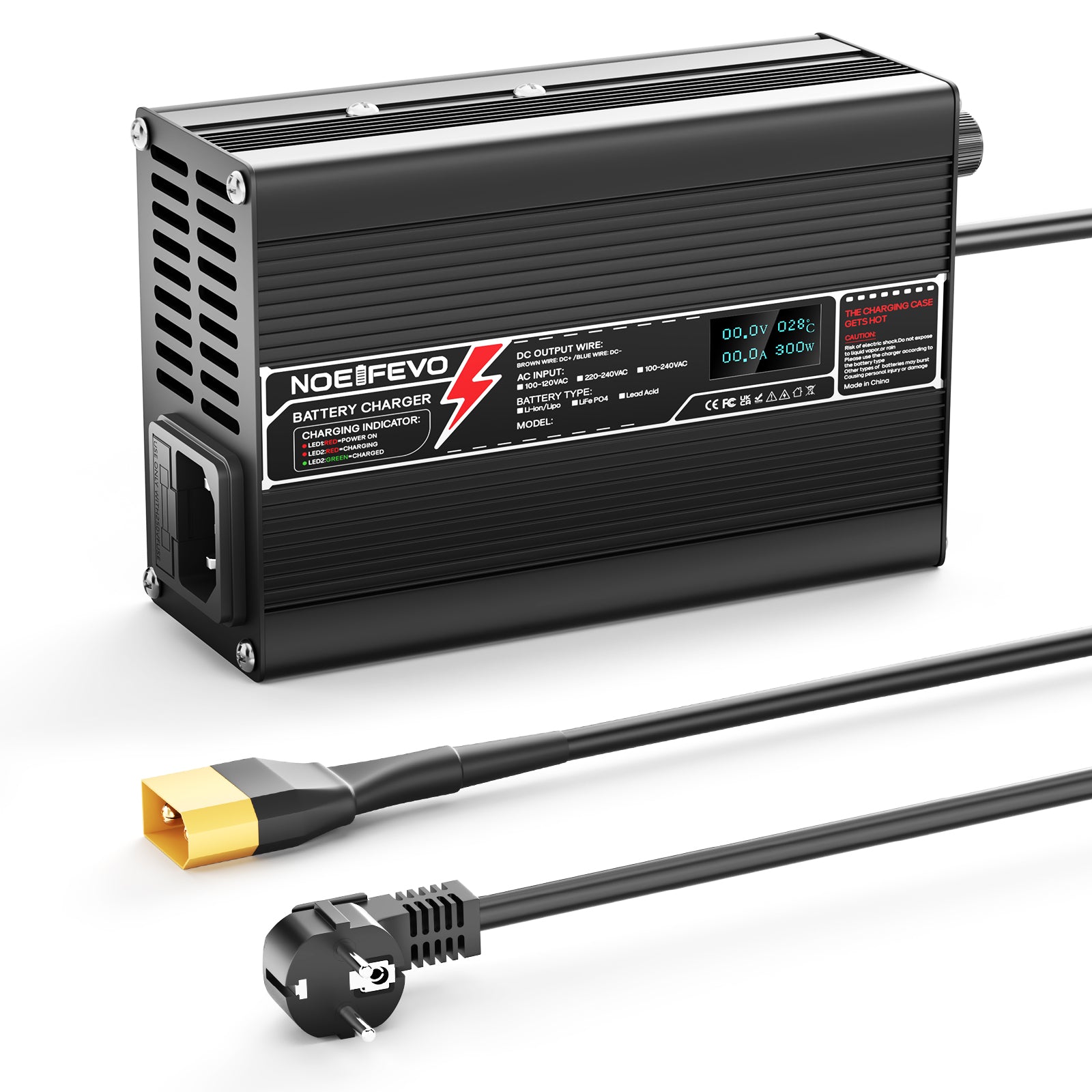 NOEIFEVO 50.4V 2.5A Caricabatterie al Litio per Batterie 12S 44.4V Li-Ion Lipo, con Display LCD, Ventola di Raffreddamento, Spegnimento Automatico