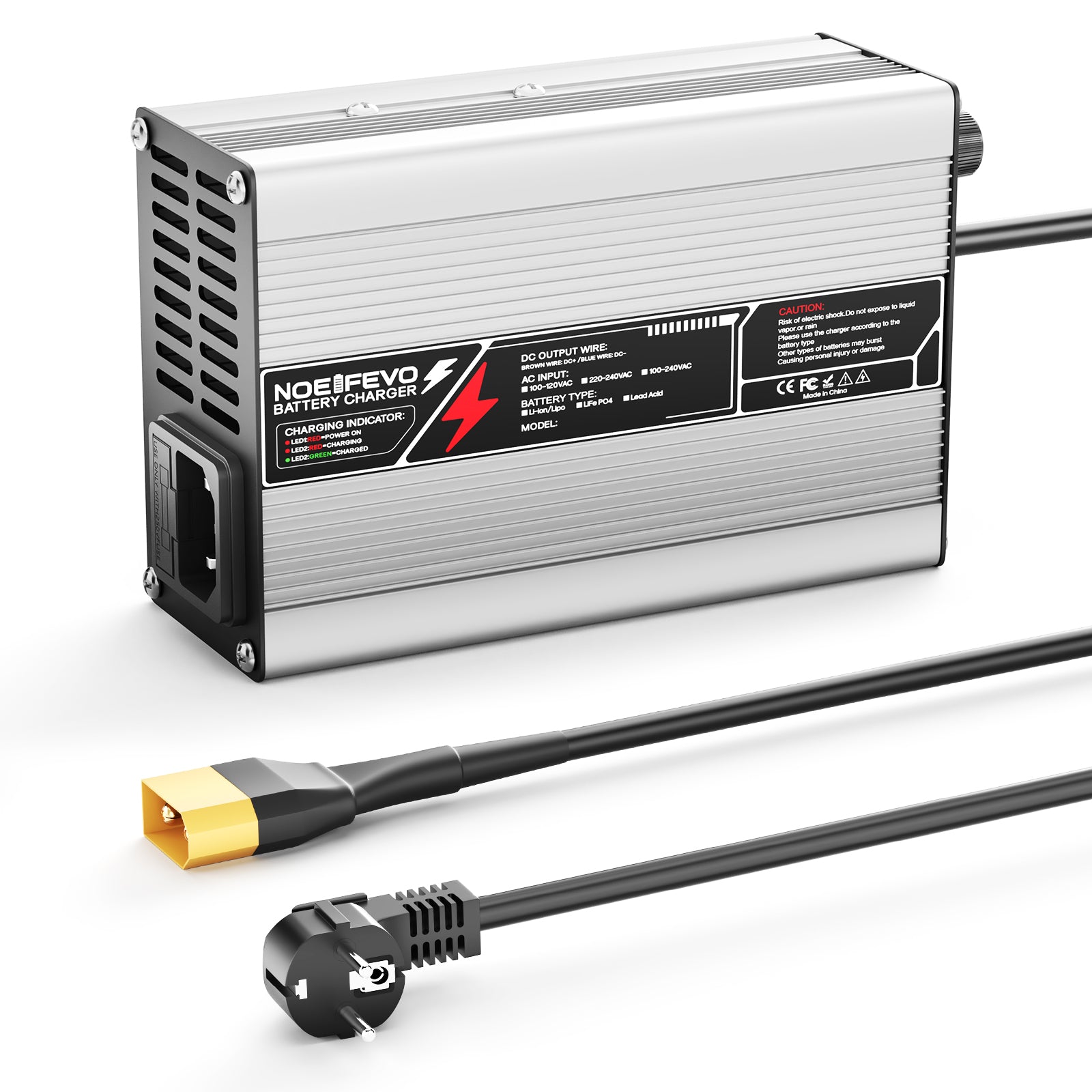 NOEIFEVO 12,6V 10A Chargeur Lithium pour batteries 3S 11,1V Li-Ion Lipo, ventilateur de refroidissement, arrêt automatique.