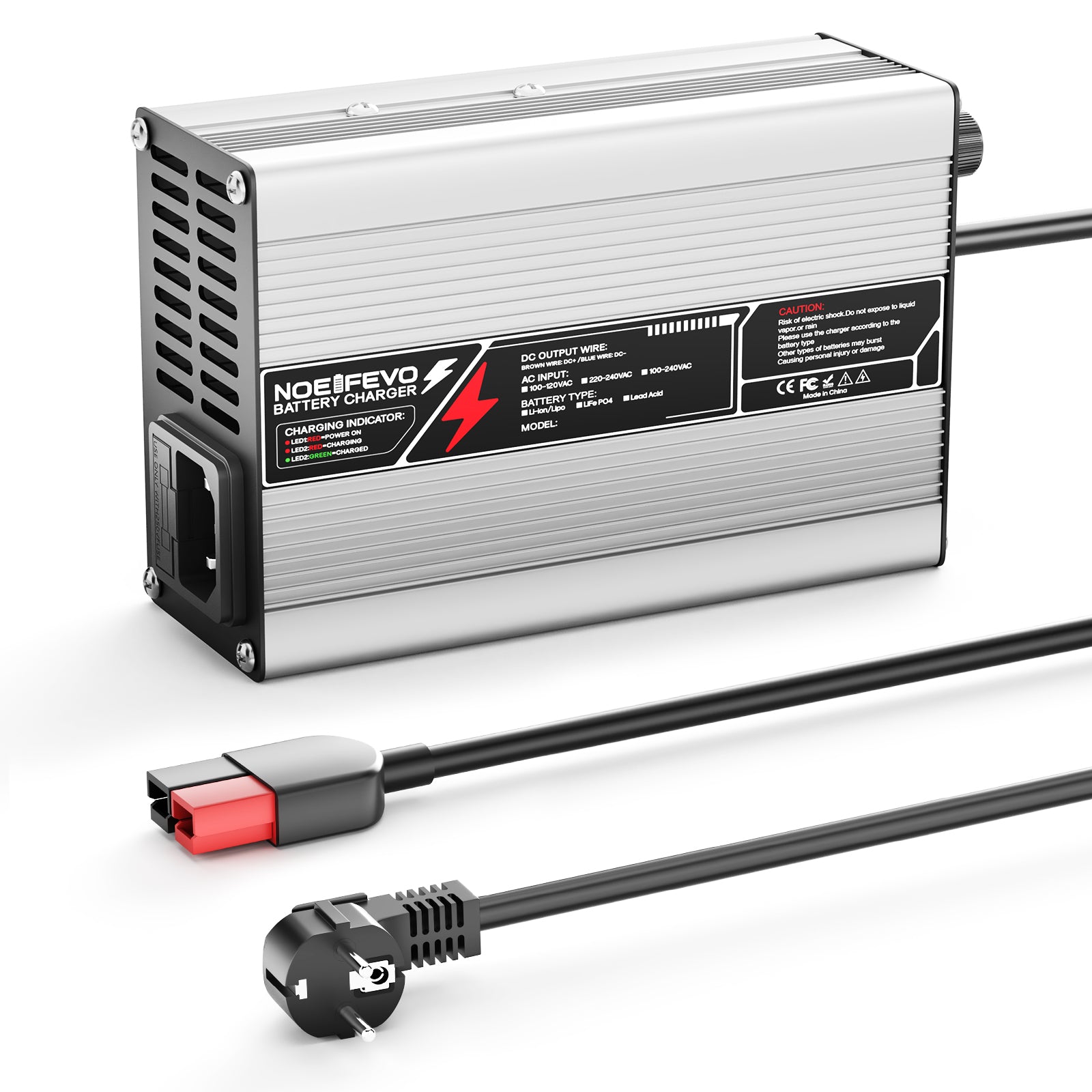 NOEIFEVO 50.4V 2A 2.5A 3A  Carregador de Bateria de Lítio para Baterias Li-Ion Lipo 12S 44.4V, Ventilador de Resfriamento, Desligamento Automático