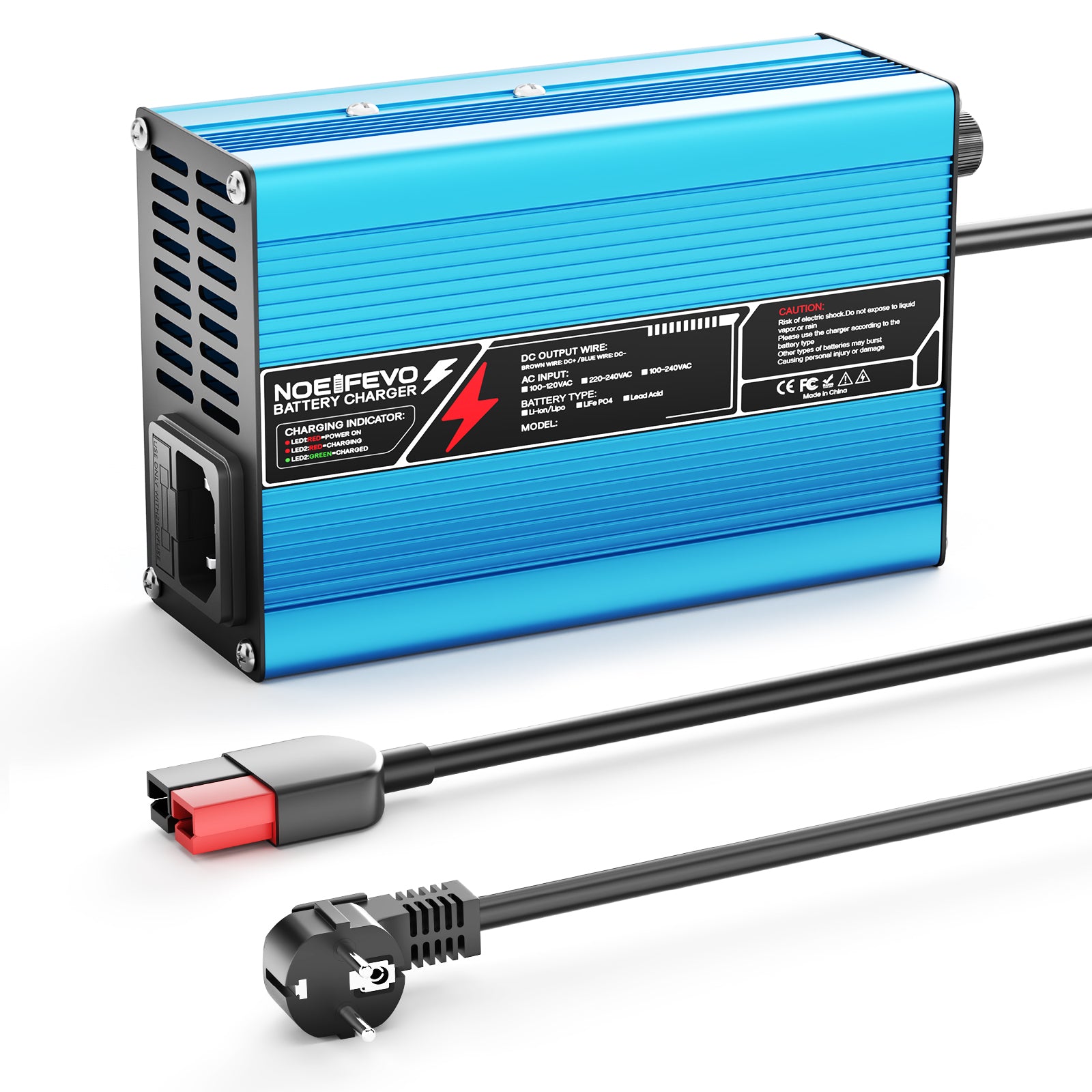 NOEIFEVO 25.2V 2A 3A 4A 5A Caricabatterie al litio per batterie Li-Ion Lipo 6S 22.2V, ventilatore di raffreddamento, spegnimento automatico (BLU)