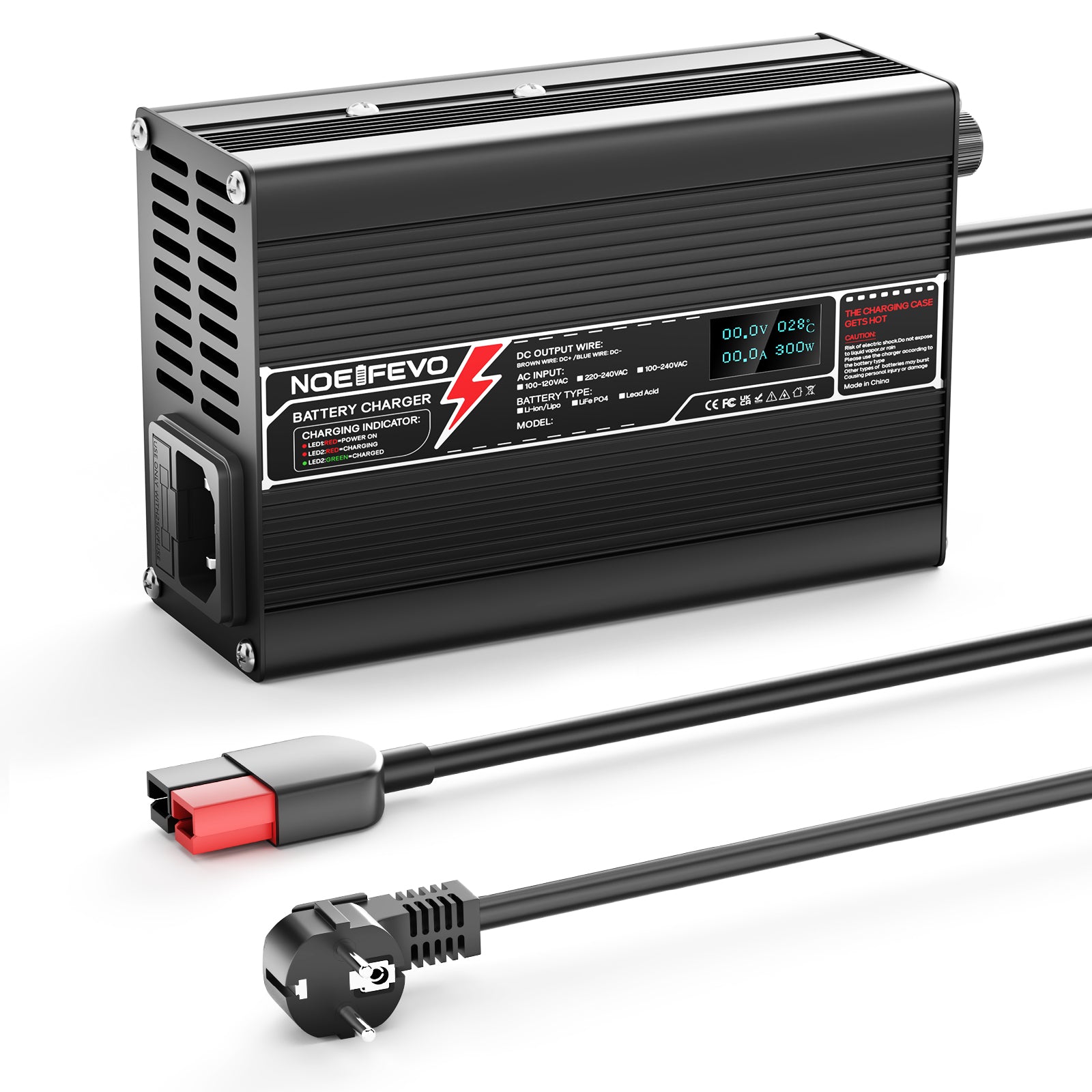 NOEIFEVO 21V 3A Lithium-lader til 5S 18.5V Li-Ion Lipo-batterier, med LCD-display, køleventilator, automatisk slukning