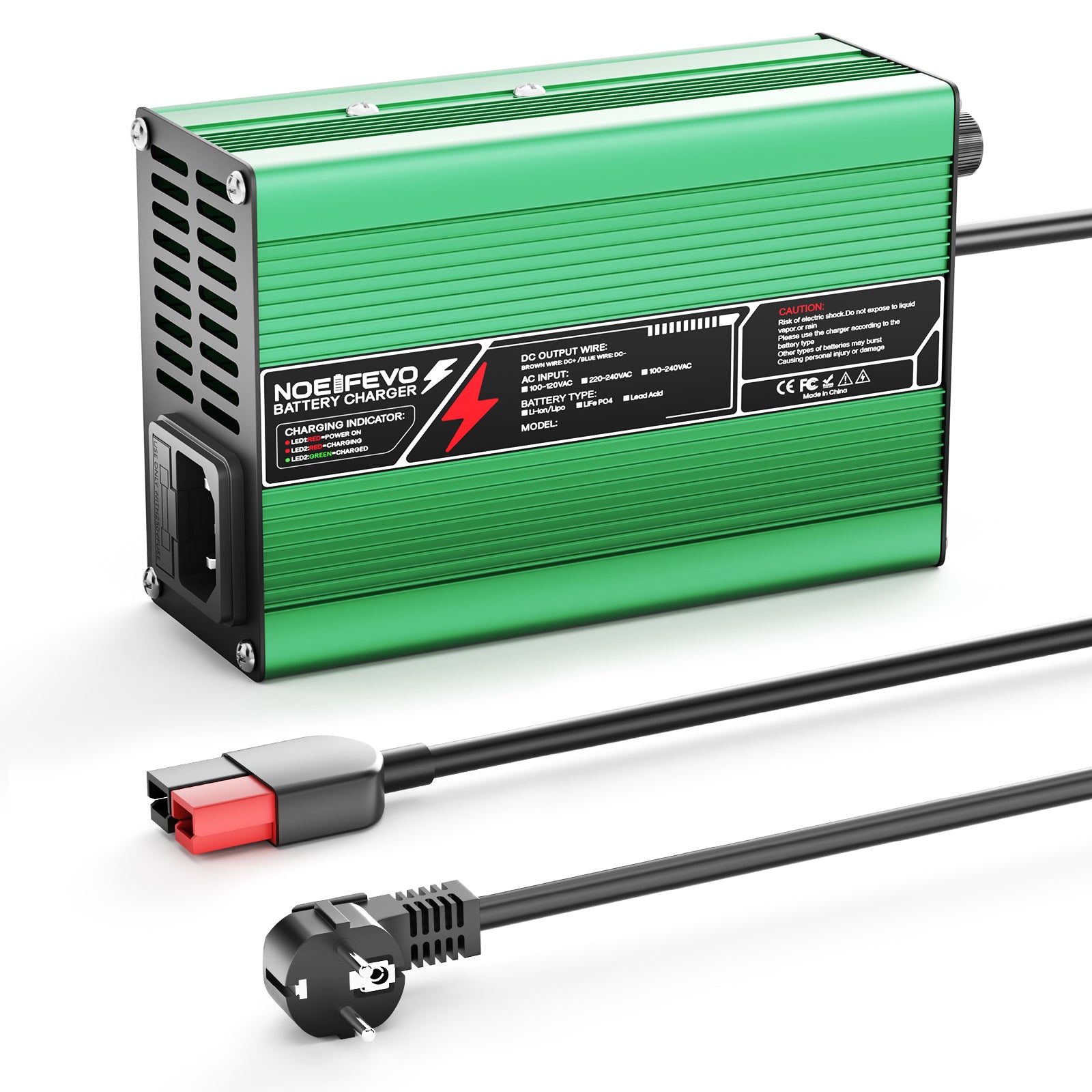 NOEIFEVO 12,6V 10A chargeur lithium pour batteries Li-Ion Lipo 3S 11,1V, ventilateur de refroidissement, arrêt automatique (VERT).