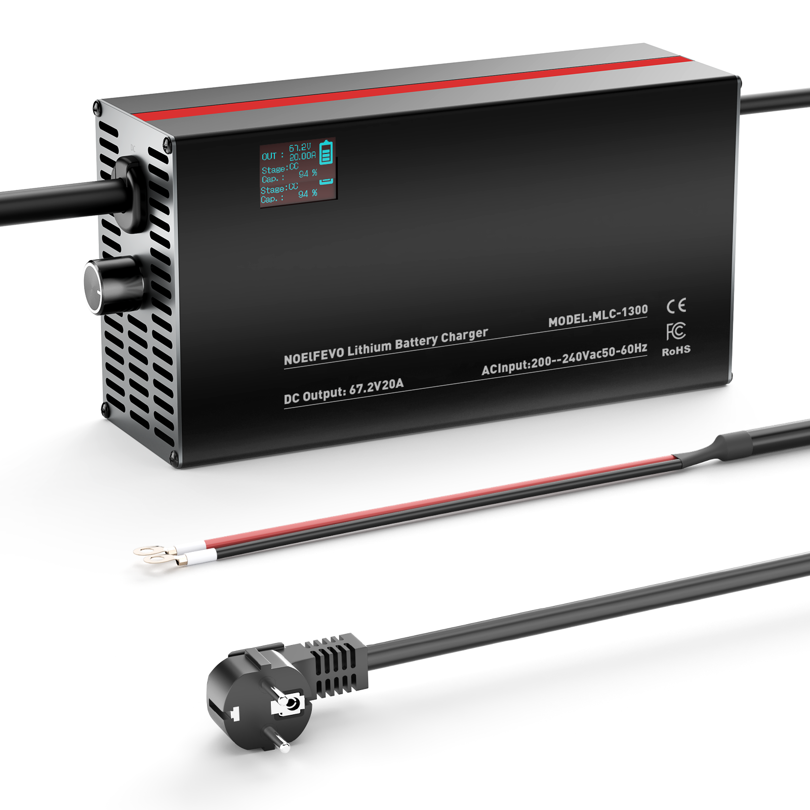 NOEIFEVO 67,2V 2-20A caricabatterie per batterie al litio per 59,2V 60V 16S batterie al litio, Li-Ion, Lipo, con display LCD, corrente regolabile, caricabatterie per e-bike, scooter, moto elettriche