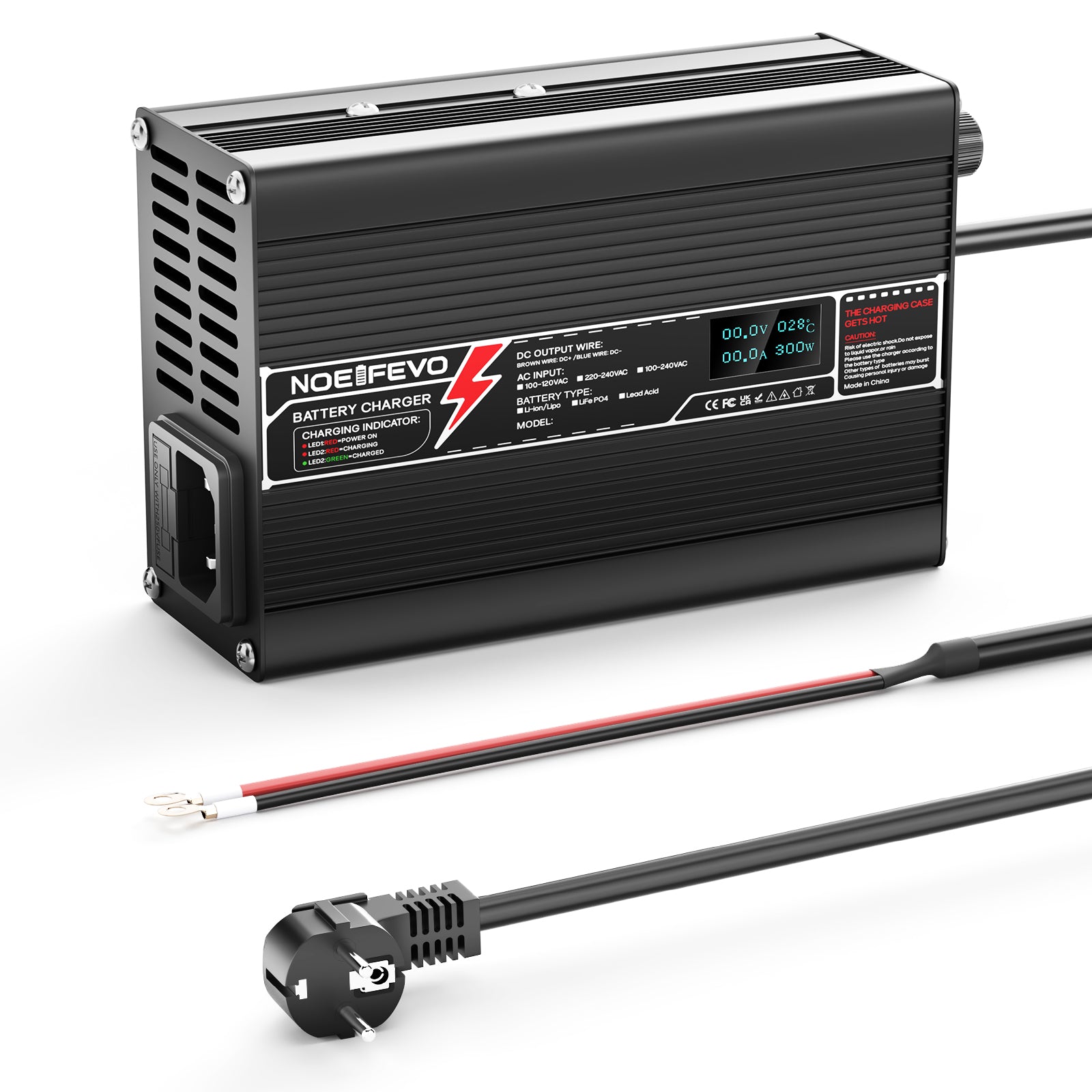 NOEIFEVO 58.8V 2.5A Lithium-Lader voor 14S 51.8V Li-Ion Lipo-batterijen, met LCD-scherm, koelventilator, automatische uitschakeling