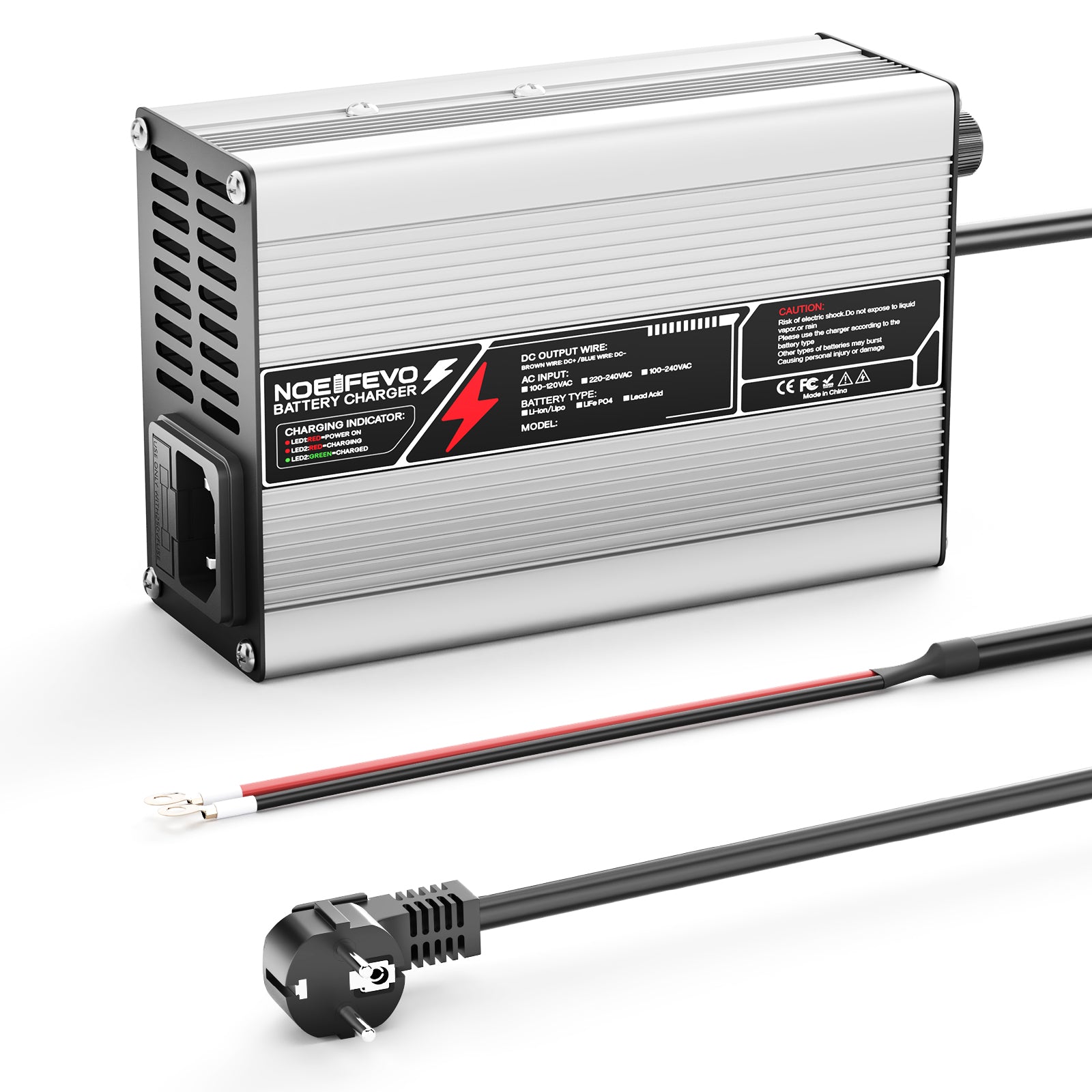 NOEIFEVO 50.4V 2A 2.5A 3A  Carregador de Bateria de Lítio para Baterias Li-Ion Lipo 12S 44.4V, Ventilador de Resfriamento, Desligamento Automático