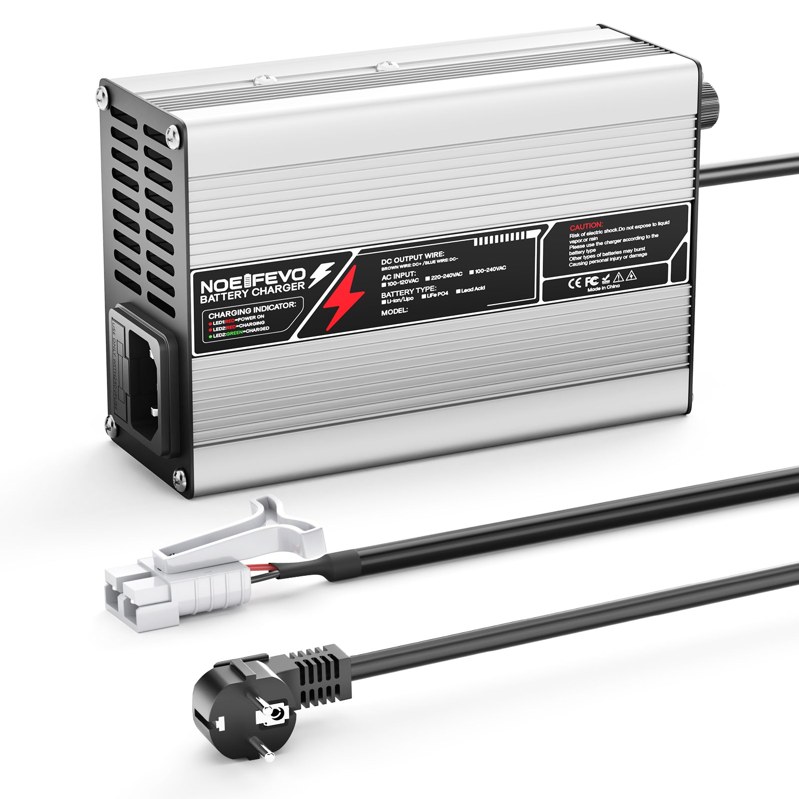 NOEIFEVO 27.6V-29.4V 2A 4A 5A Caricabatterie per batterie al piombo per batterie al piombo 24V, con ventilatore di raffreddamento, spegnimento automatico