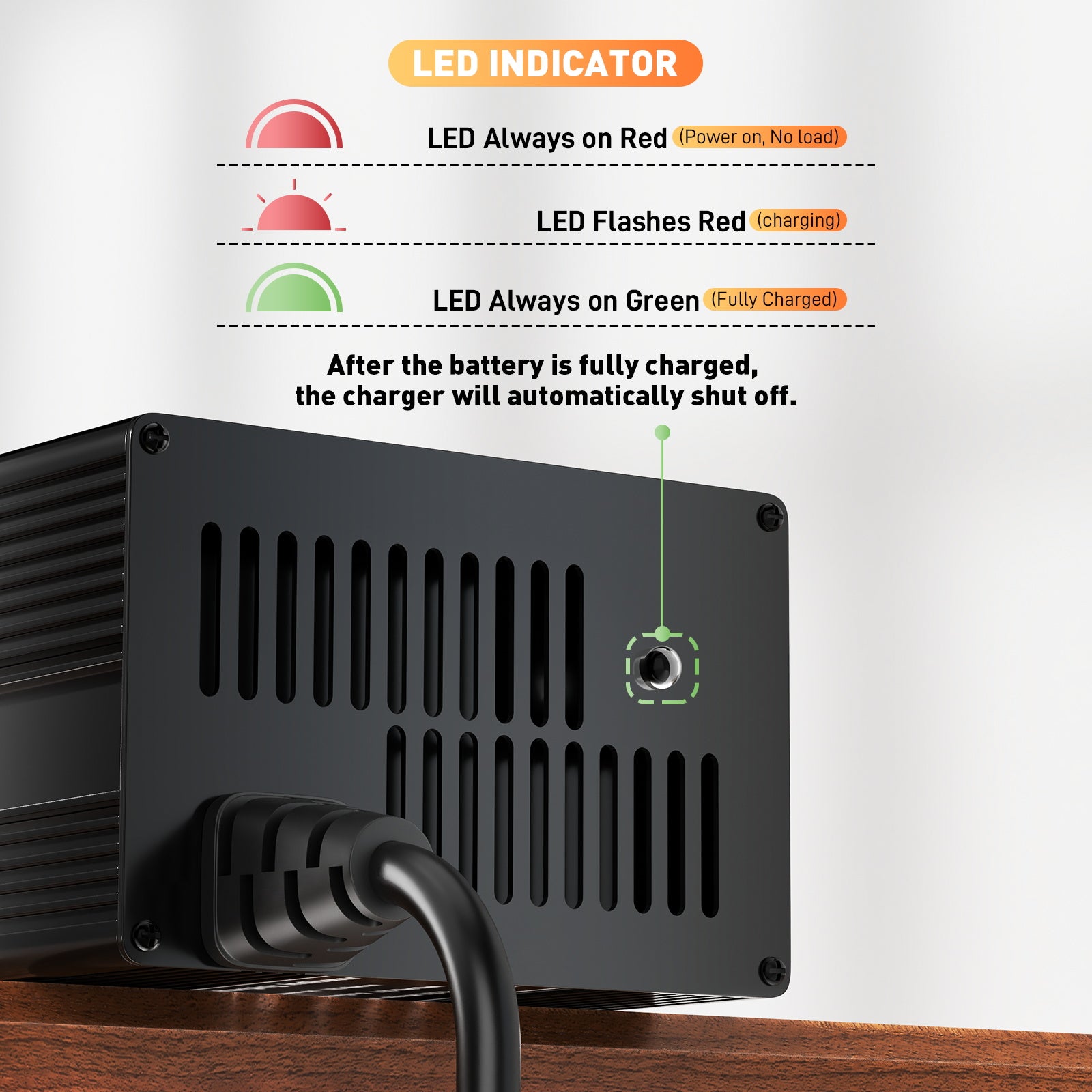 Noeifevo 14,6V 20A LiFePO4 batterilader for 12V 12,8V LiFePO4 litiumbatteri, 0V BMS Activate, Automatisk avstenging, Aluminiumslegeringshus
​