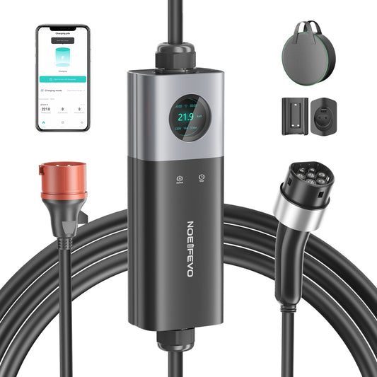 NOEIFEVO Q21W Wlan Chargeur de voiture électrique Wallbox mobile 11kW avec télécommande APP ,5m/10m Câble de charge Type2 CEE16A triphasé 