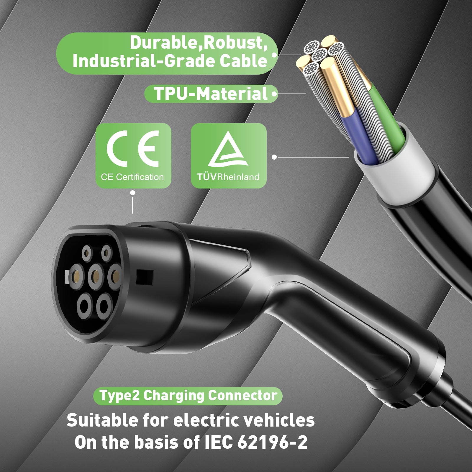 NOEIFEVO Chargeur EV de type 2 3.5 kW, câble de charge EV mobile avec Schuko, câble de charge 5M/10M, résistant à la pluie