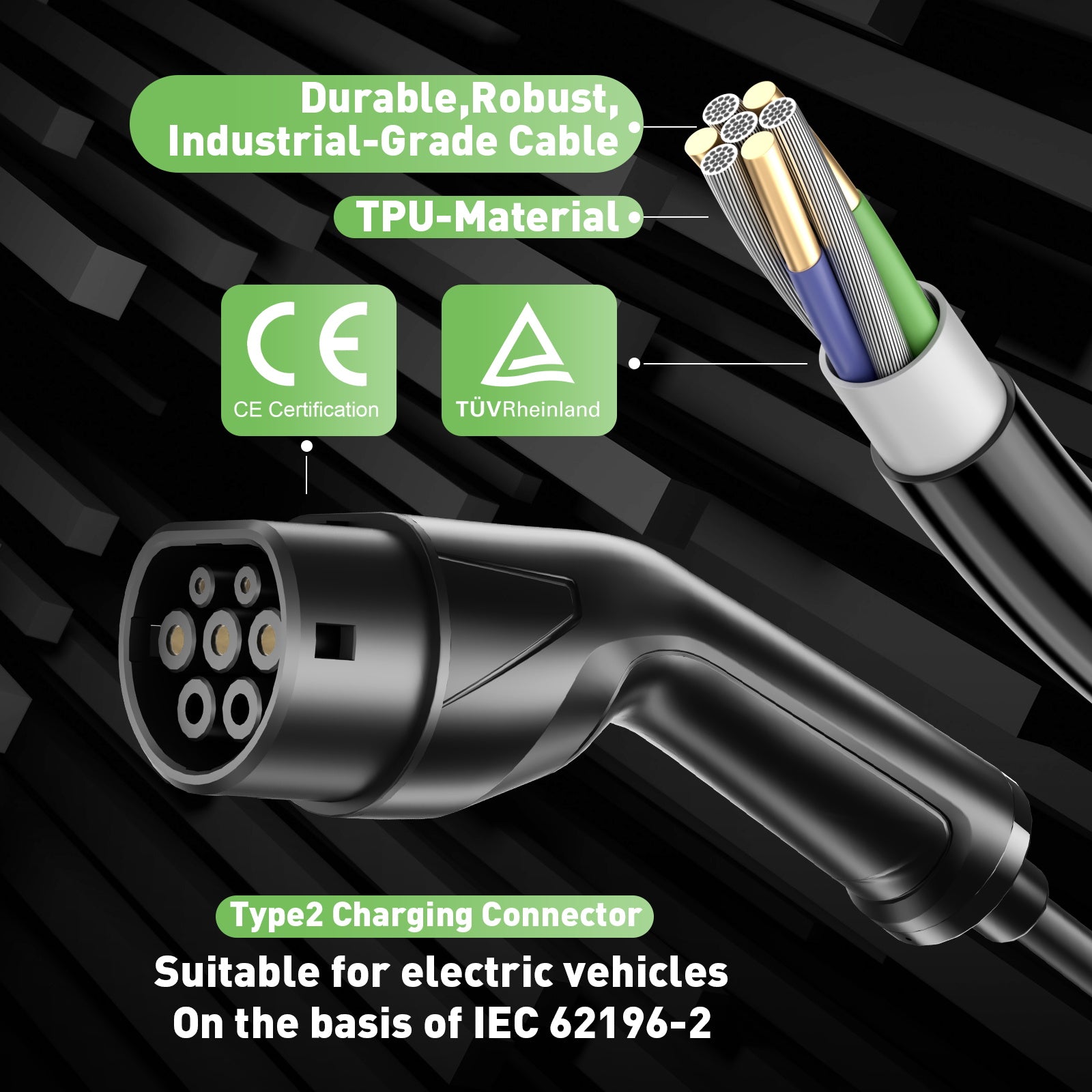 NOEIFEVO F095 Kabel ładujący typu 2 do Schuko EV do pojazdu elektrycznego, regulowany prąd 3,5 kW, 6 A do 16 A, 3 m/5 m/10 m
​