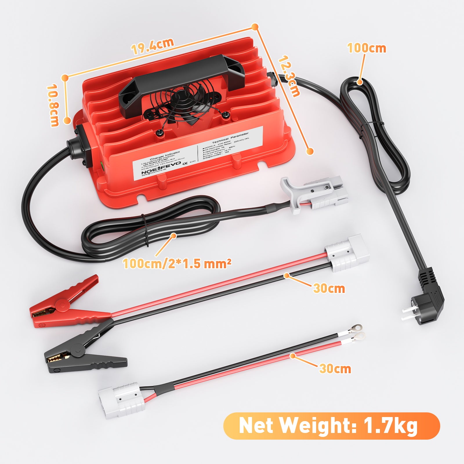 NOEIFEVO 58.4V 10A Lithium LiFePO4 batterijlader voor 51.2V (48V) 16S batterij, waterdicht, automatische uitschakeling met volledige bescherming
​