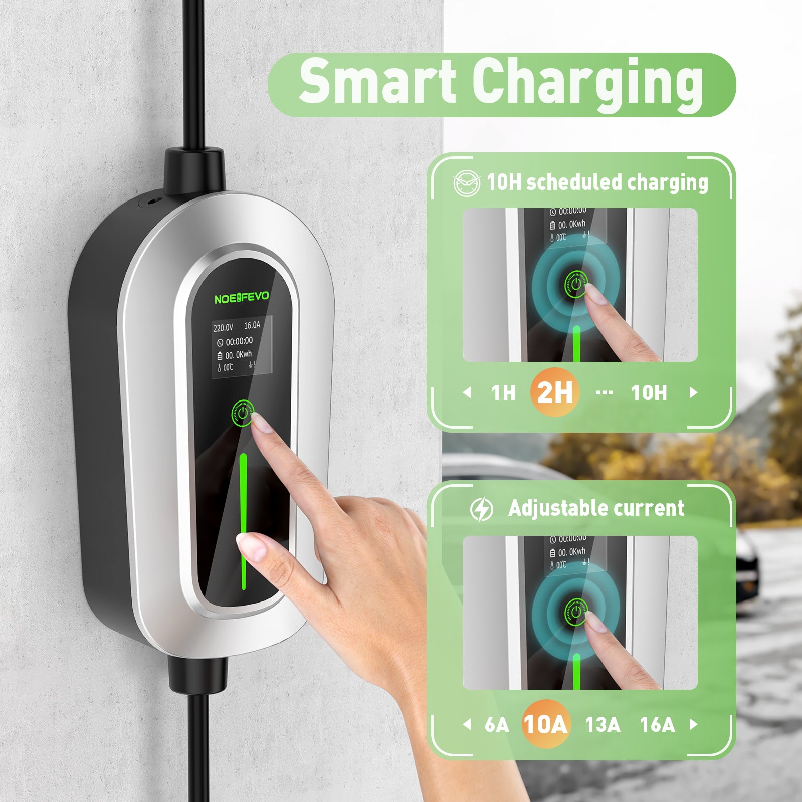 Noeifevo F094, station de recharge pour véhicules électriques, 11 kW, 16 A, triphasé, câble mobile de pour les véhicules électriques de type 2