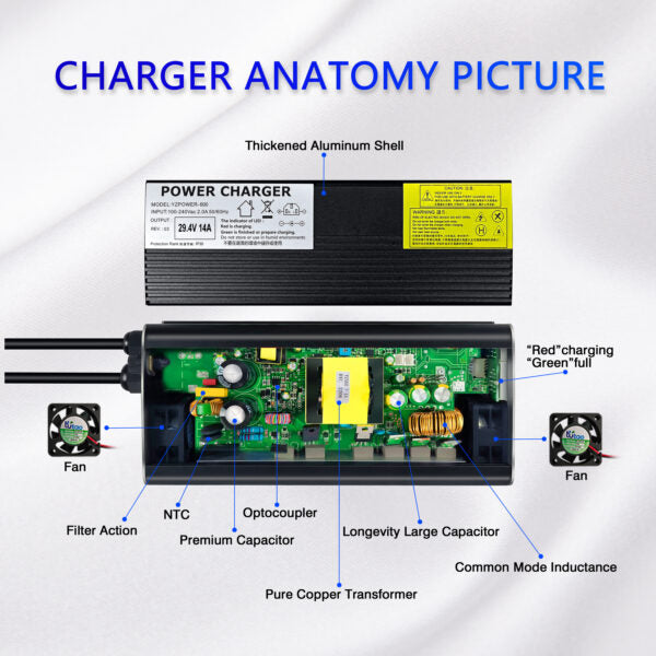 NOEIFEVO 54,6 V 5A litio al  Caricabatterie per batteria 13S 48 V, display LED, custodia in alluminio, ventola