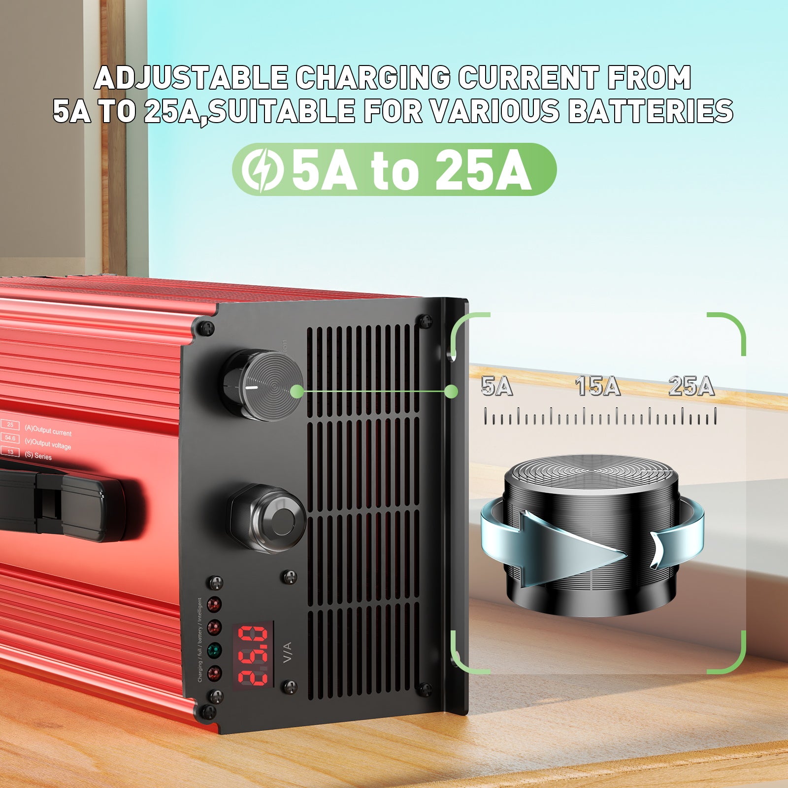 NOEIFEVO 54.6V 25A Chargeur de batterie lithium pour batterie lithium-ion-lipo 48.1V (48V) 13S, écran LCD, courant réglable, chargeur pour vélo électrique, scooter, moto électrique